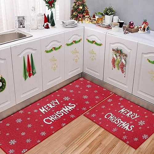 GARVEE Kitchen Rugs and Mats Washable Non-Skid Kitchen Mats Christmas Decorative Runner Rugs Xmas Throw Floor Mats Runner for Kitchen Laundry Sink, 17x29 17x47