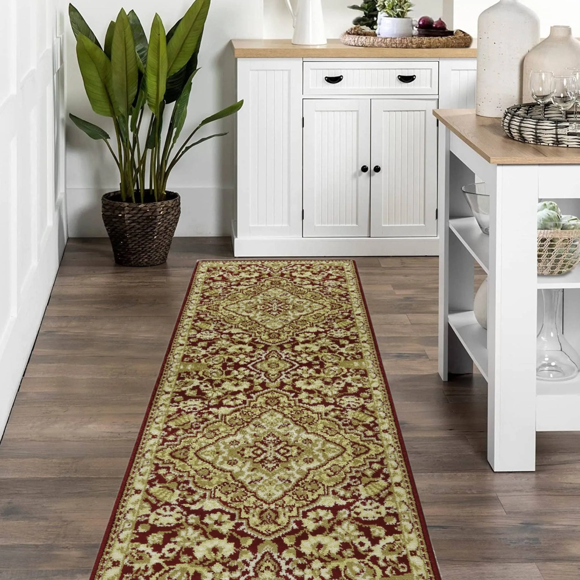 GARVEE Long Rug Runner for Hallway Floral Rug Non-Shedding Large Carpet Oriental Distressed Antique Long Rug for Bathroom Living Room 2 x 8 Kitchen Runner Rug Long Mat, Red Distressed