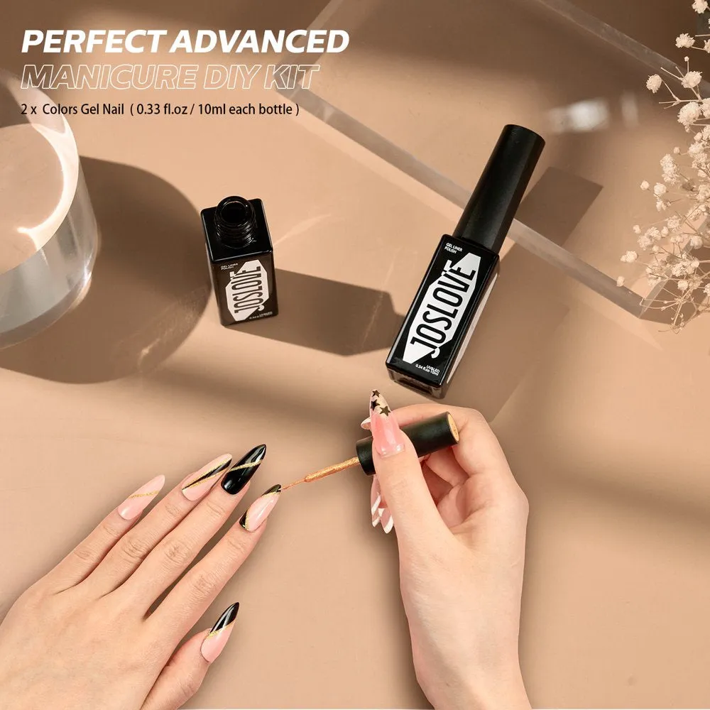 Gel Nail Polish Set, 2 Colors Black White Gel Liner Nail Polish Kit with Thin Brush for Line Pulling Nail Art