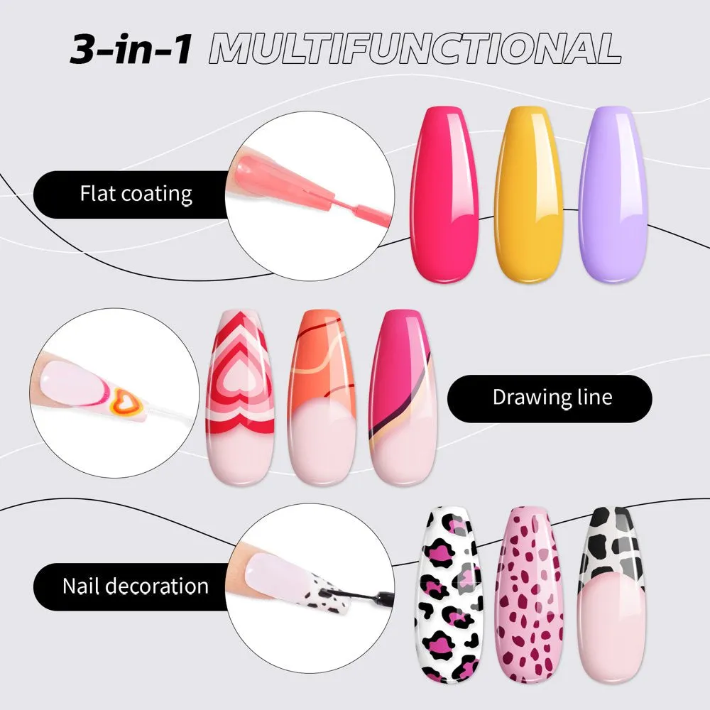 Gel Nail Polish Set, 2 Colors Black White Gel Liner Nail Polish Kit with Thin Brush for Line Pulling Nail Art