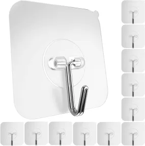 GLUIT Adhesive Hooks for Hanging Heavy Duty Wall Hooks 22 lbs Self Adhesive Towel Hook Waterproof Transparent Hooks for Keys Bathroom Shower Outdoor Kitchen Door Home Improvement Sticky Hooks 12 Pack