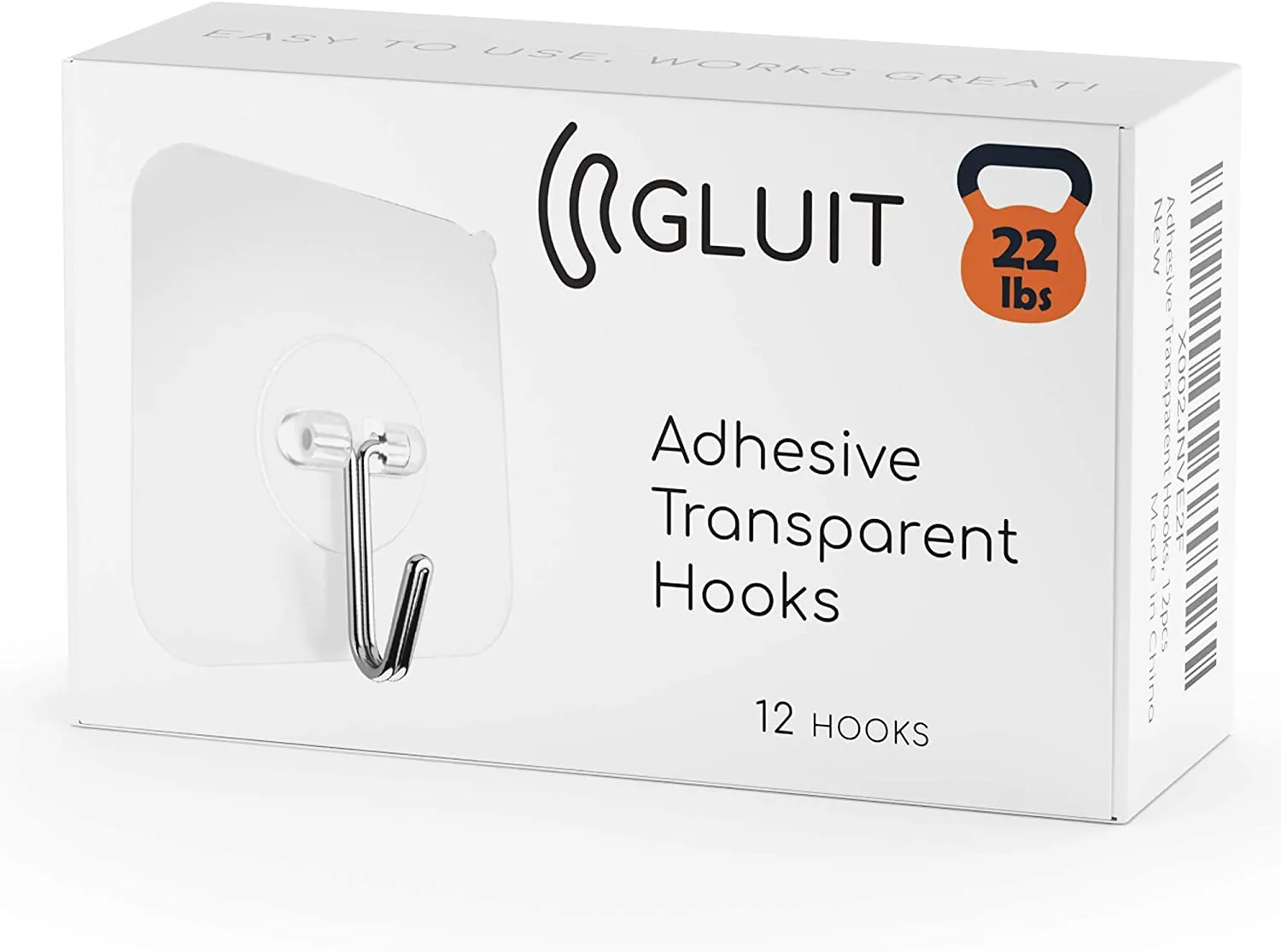 GLUIT Adhesive Hooks for Hanging Heavy Duty Wall Hooks 22 lbs Self Adhesive Towel Hook Waterproof Transparent Hooks for Keys Bathroom Shower Outdoor Kitchen Door Home Improvement Sticky Hooks 12 Pack