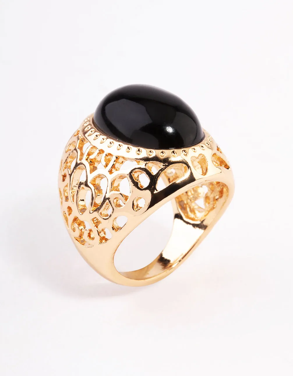 Gold Black Filigree Ring