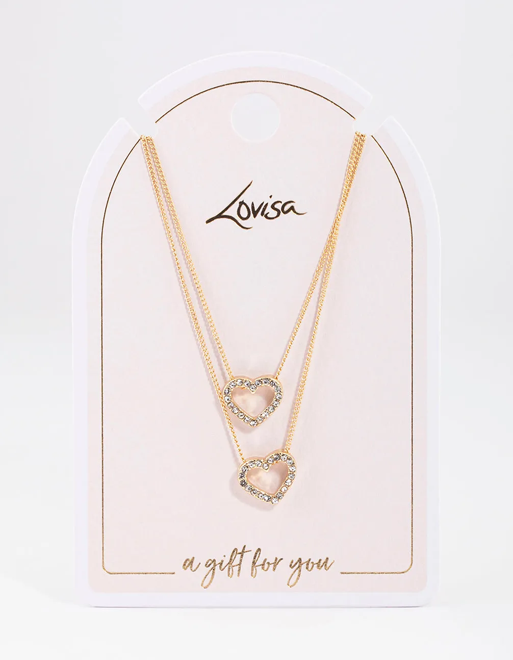 Gold Double Diamante Open Heart Necklace