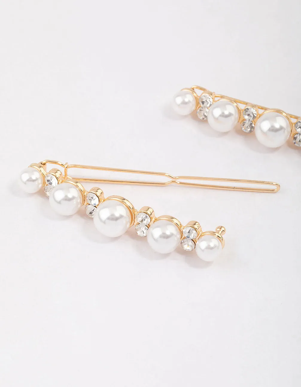 Gold Pearl & Diamante Hair Slide Pack