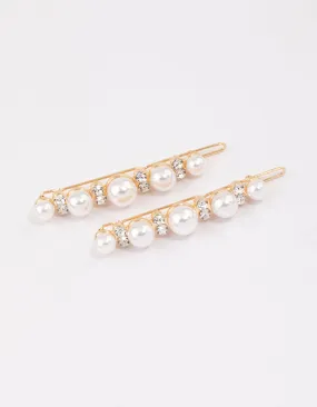 Gold Pearl & Diamante Hair Slide Pack