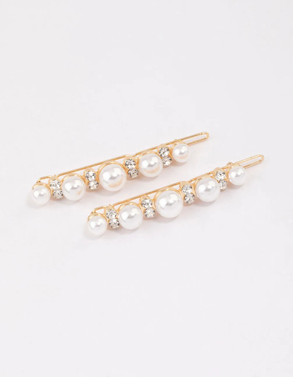 Gold Pearl & Diamante Hair Slide Pack