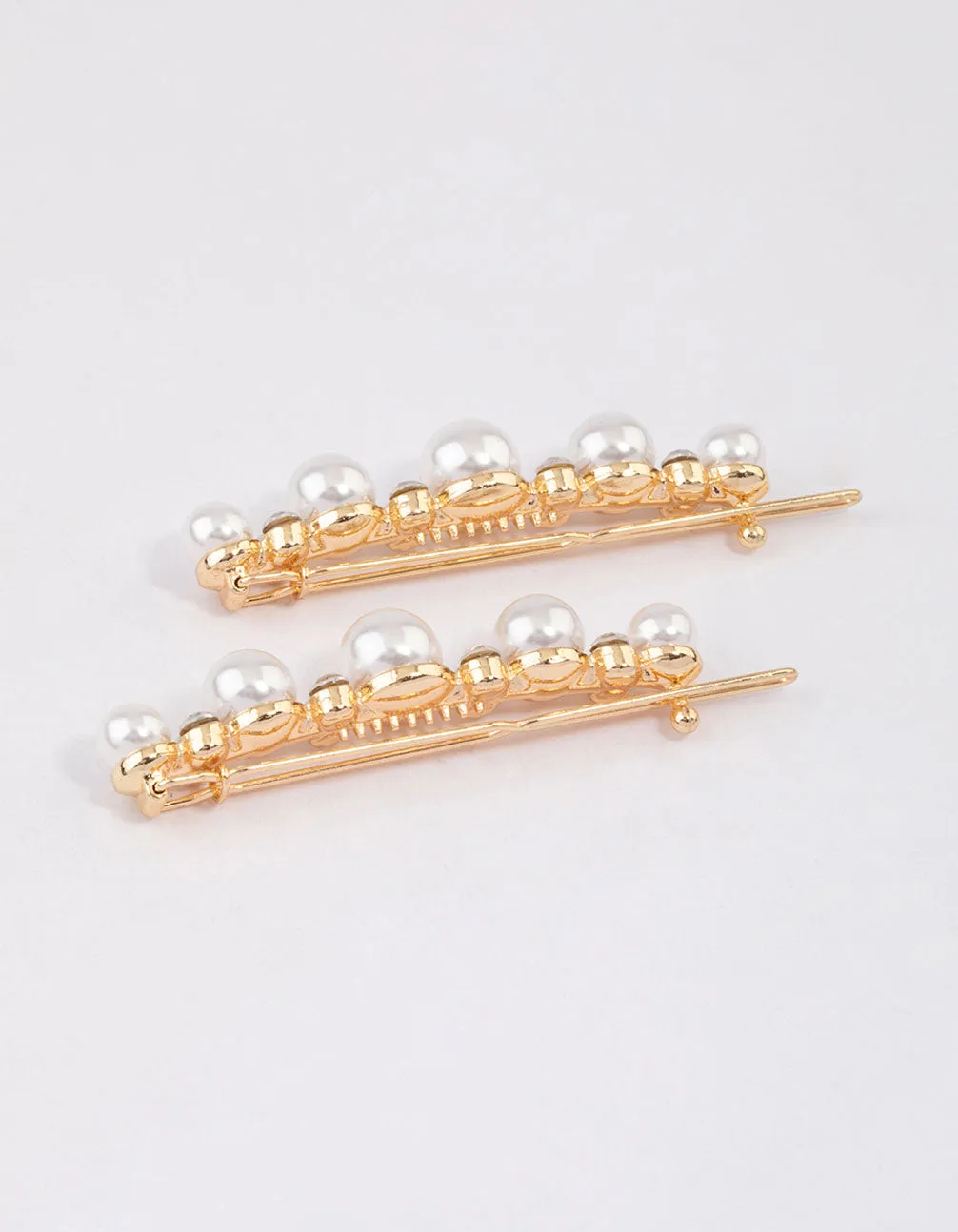 Gold Pearl & Diamante Hair Slide Pack