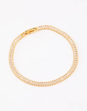 Gold Plated Cubic Zirconia Dainty Baguette Tennis Bracelet