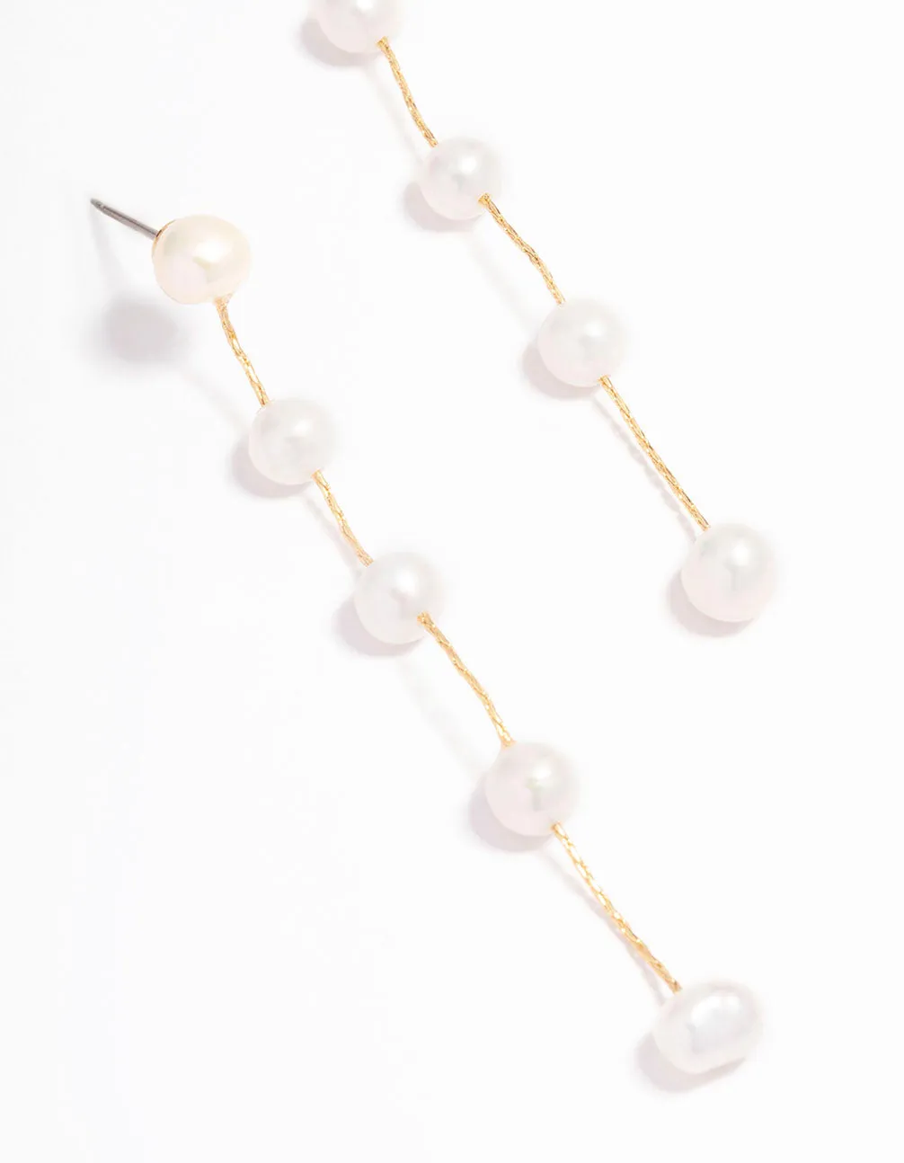 Gold Plated Freshwater Pearl Long Drop Earrings