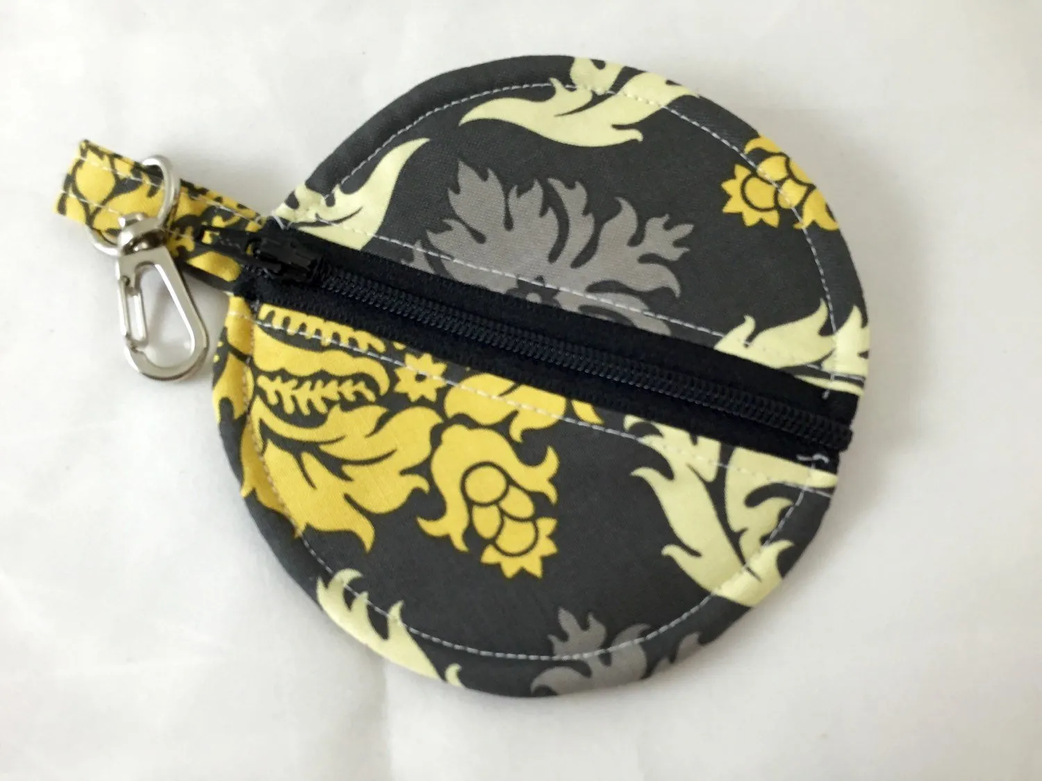 Gray Damask Ear Pod Pouch, Gold Damask Pacifier Case, Lip Balm Holder