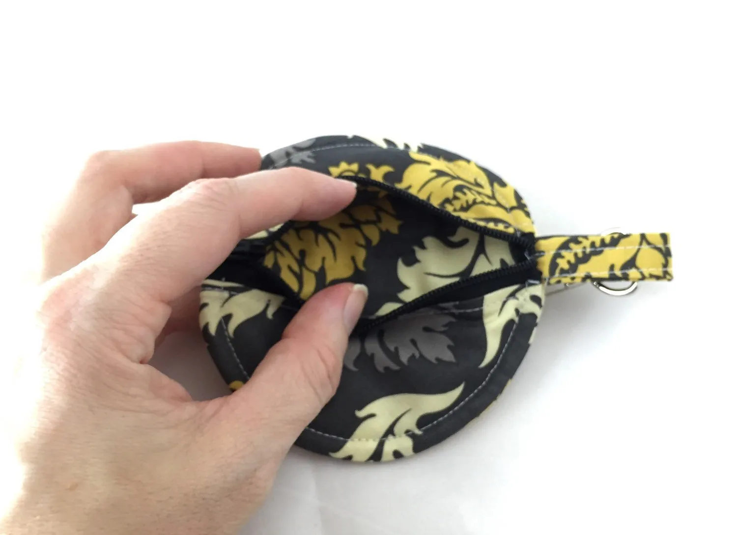 Gray Damask Ear Pod Pouch, Gold Damask Pacifier Case, Lip Balm Holder