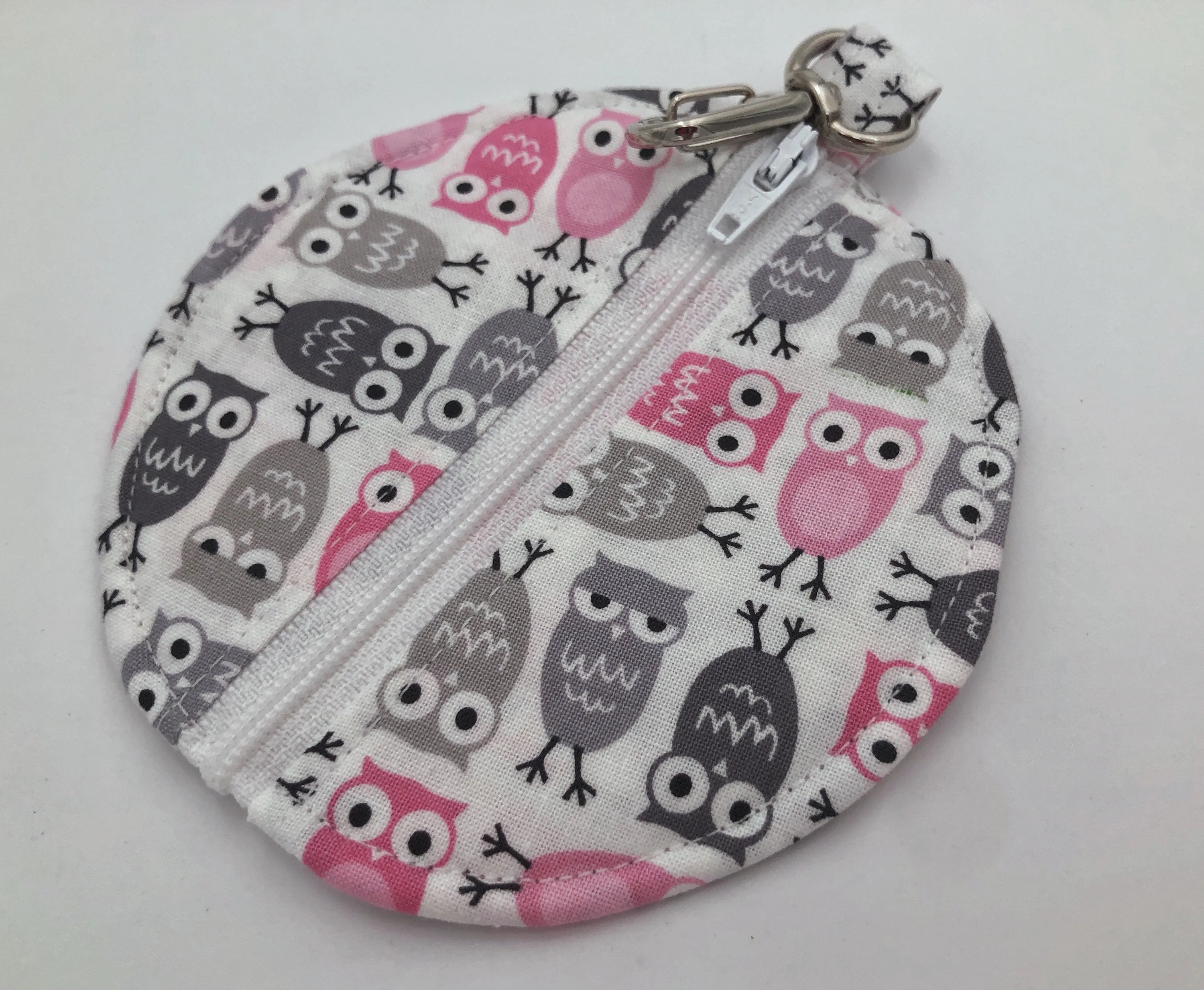 Gray Owl Headphone Case, Pink Bird Ear Pod Pouch, Small Coin Purse for Women