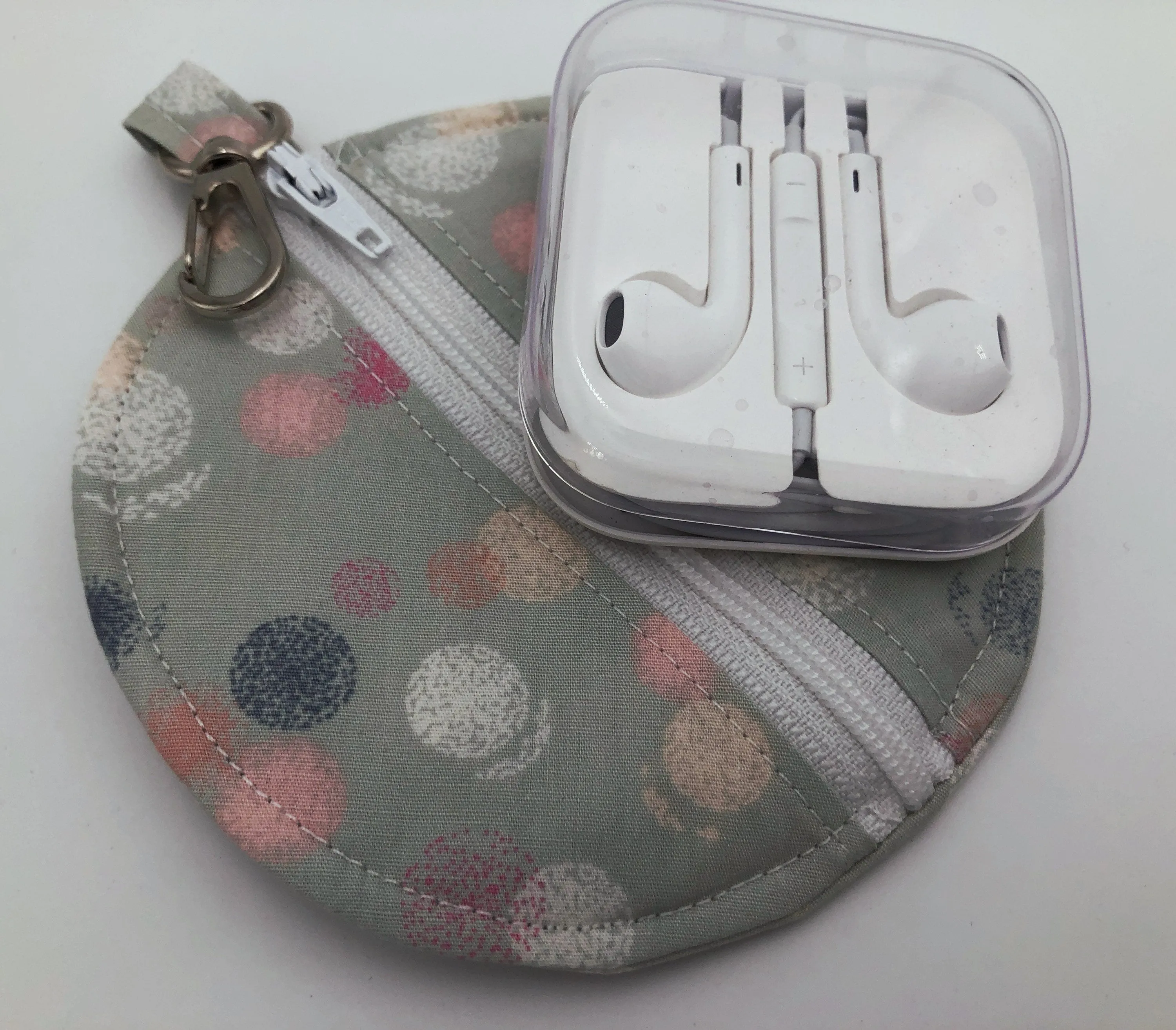 Gray Polka Dot Earpod Pouch, Pink Ear Bud Case, Airpod Holder, Circle Pouch for Chapstick