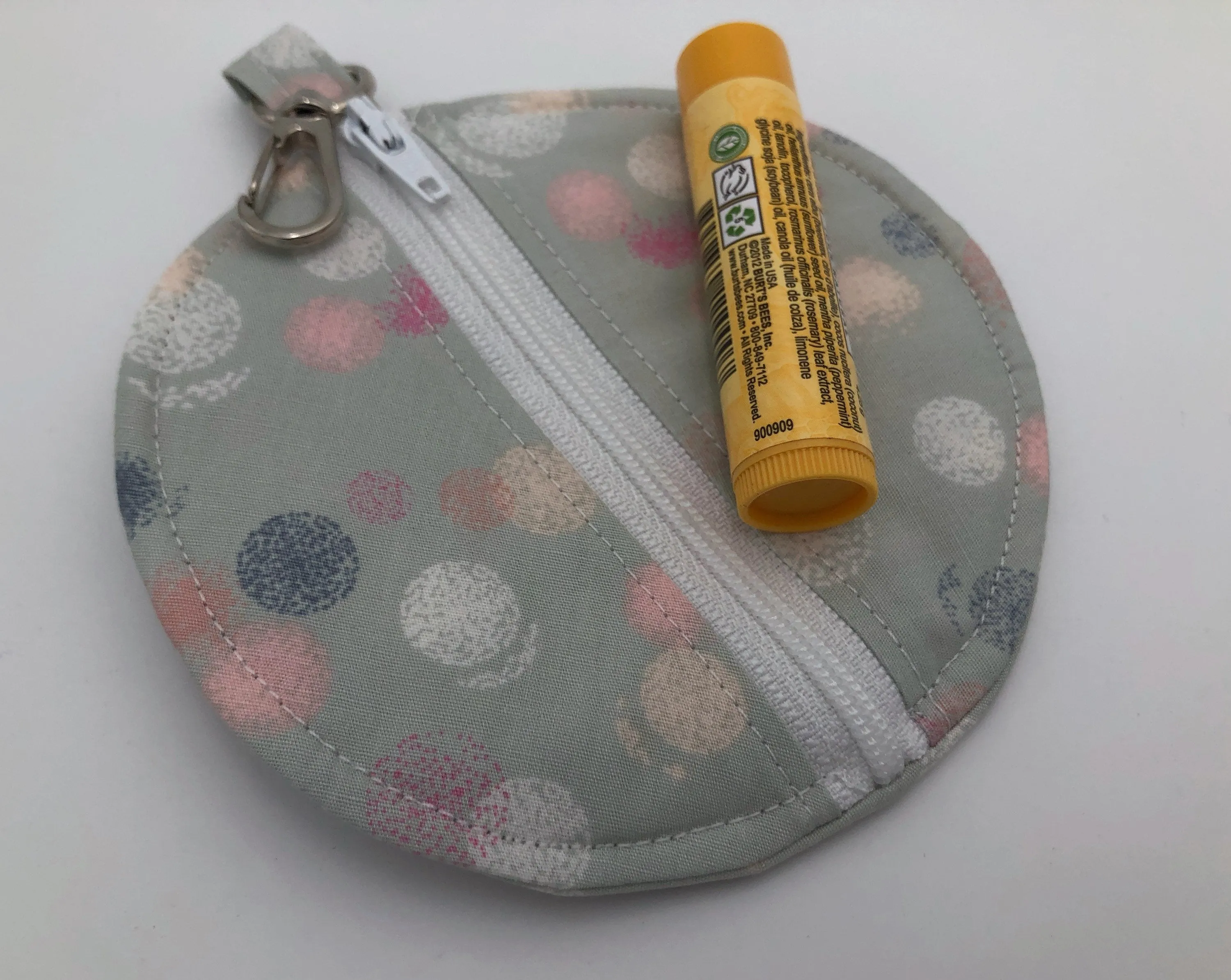 Gray Polka Dot Earpod Pouch, Pink Ear Bud Case, Airpod Holder, Circle Pouch for Chapstick