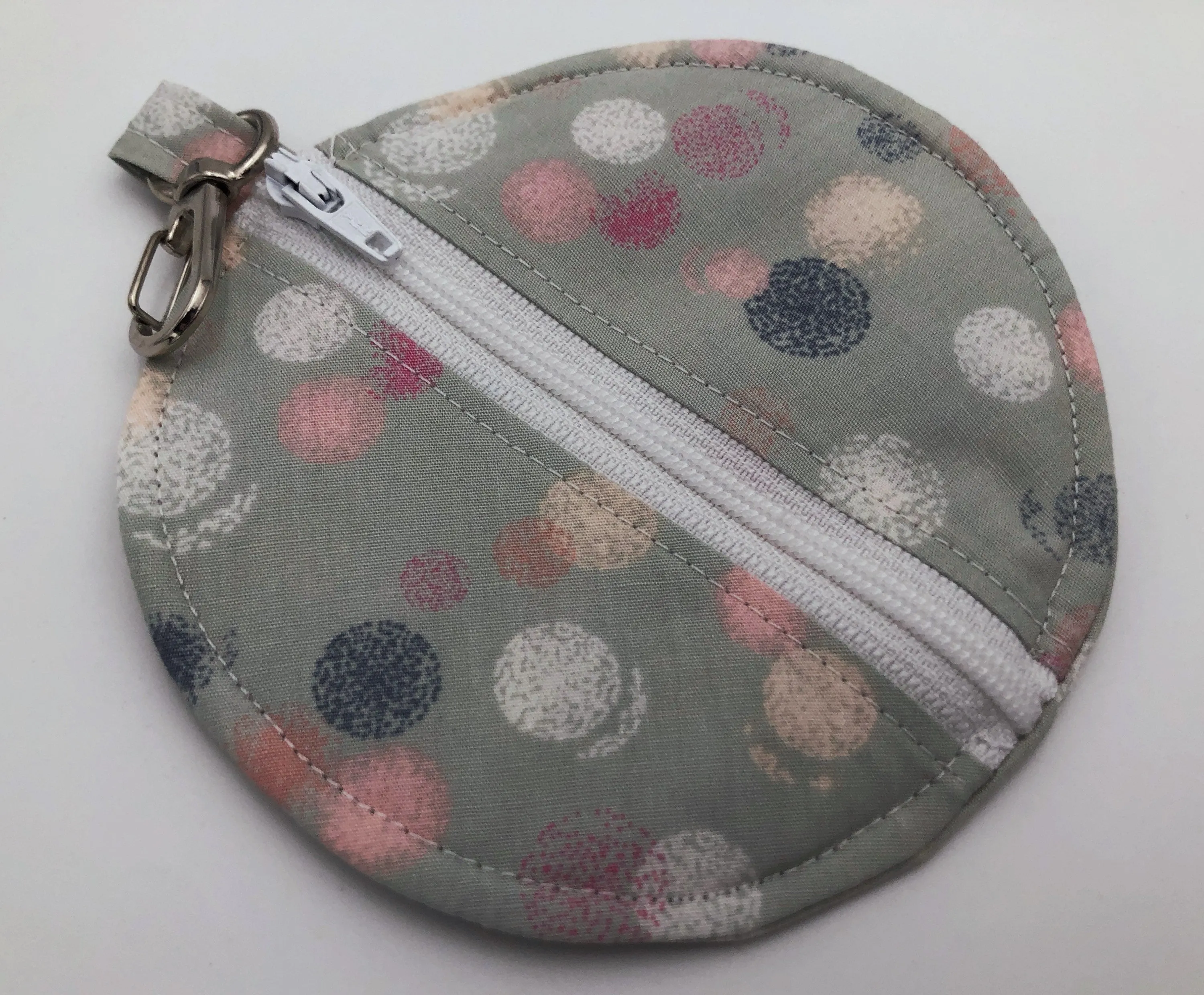 Gray Polka Dot Earpod Pouch, Pink Ear Bud Case, Airpod Holder, Circle Pouch for Chapstick