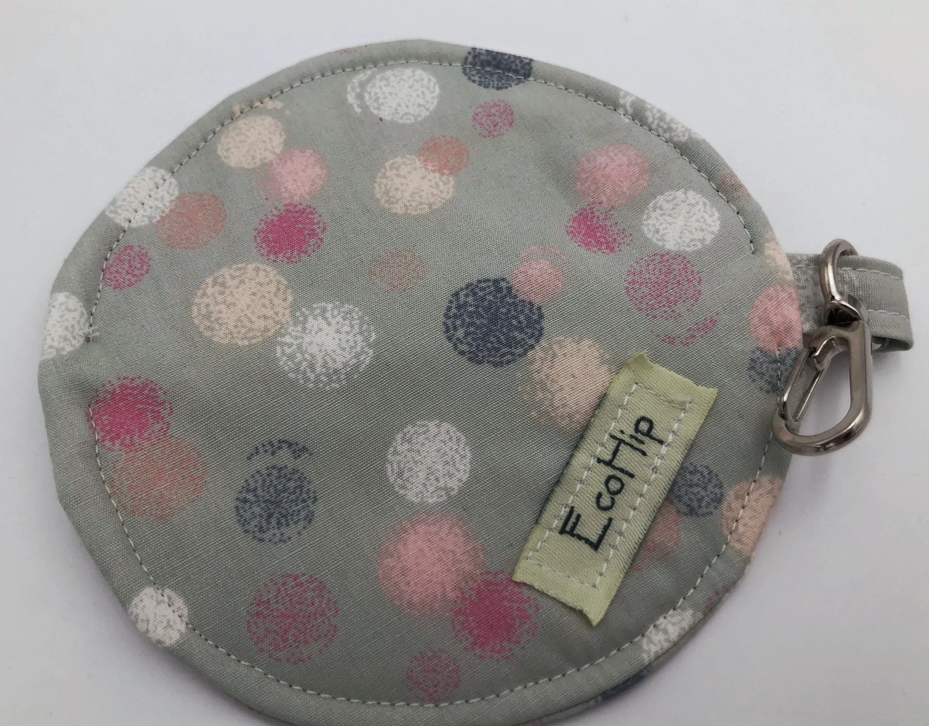 Gray Polka Dot Earpod Pouch, Pink Ear Bud Case, Airpod Holder, Circle Pouch for Chapstick