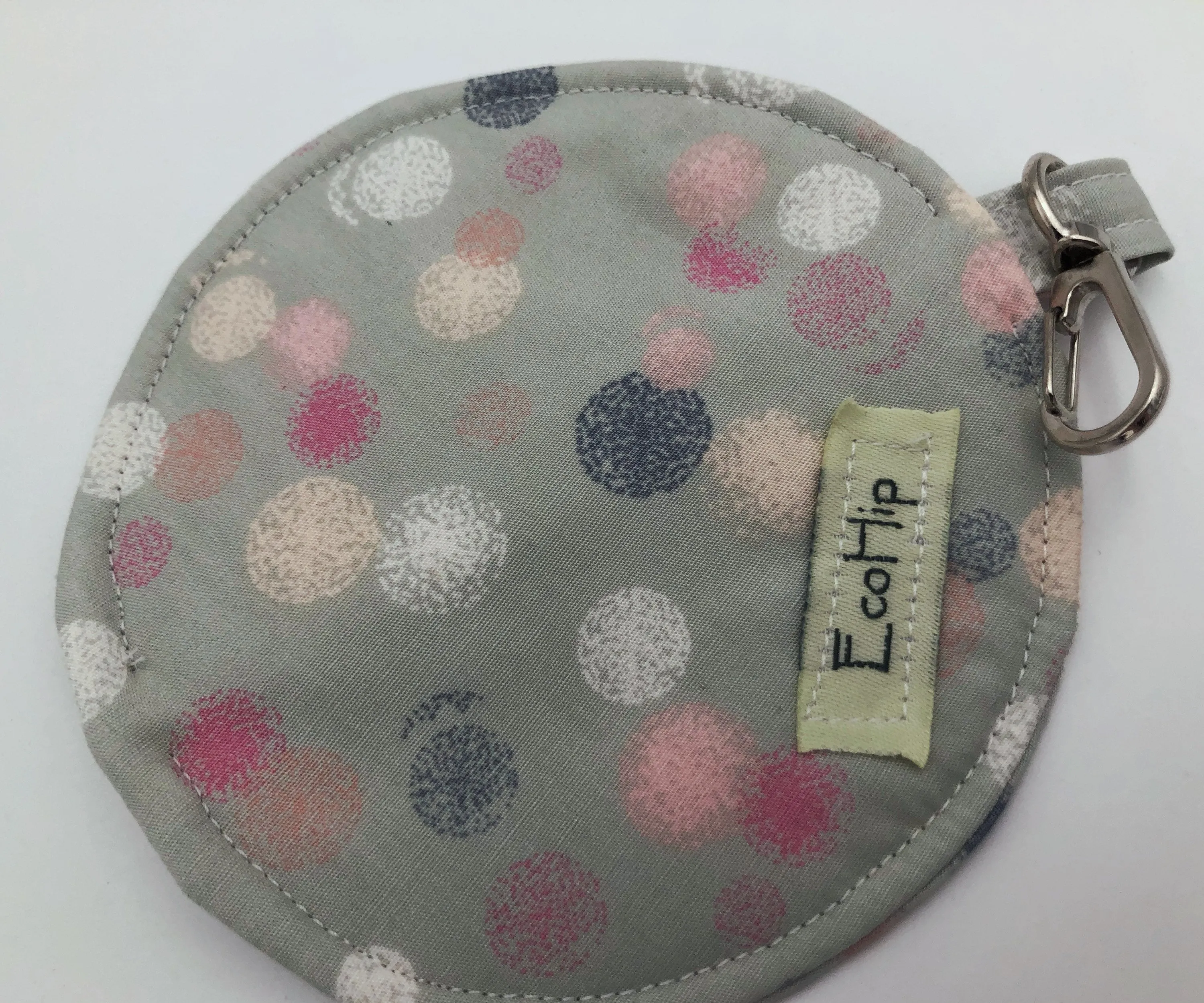 Gray Polka Dot Earpod Pouch, Pink Ear Bud Case, Airpod Holder, Circle Pouch for Chapstick