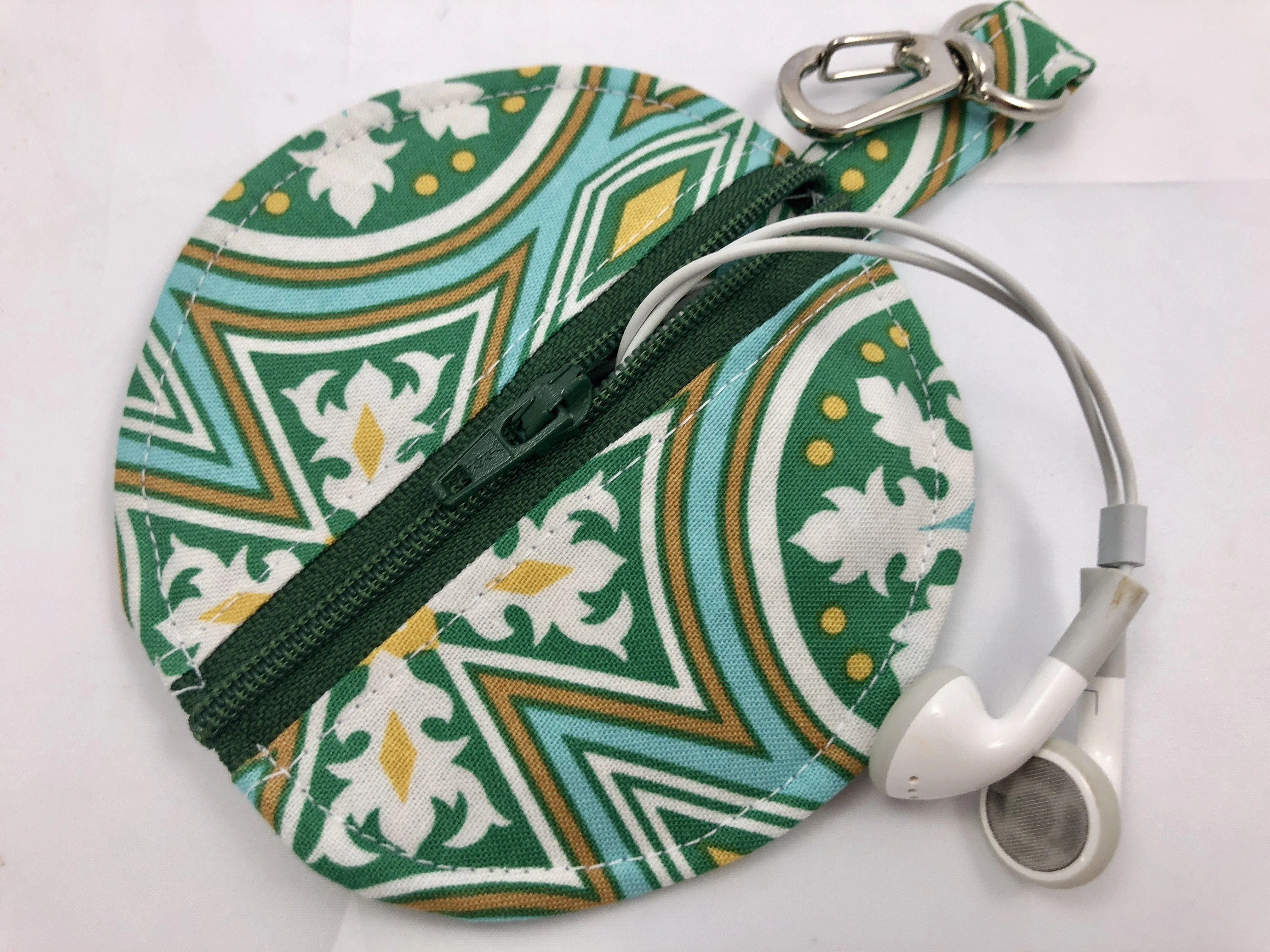 Green Ear Bud Case, Air Pod Zipper Pouch, Pacifier Cozy