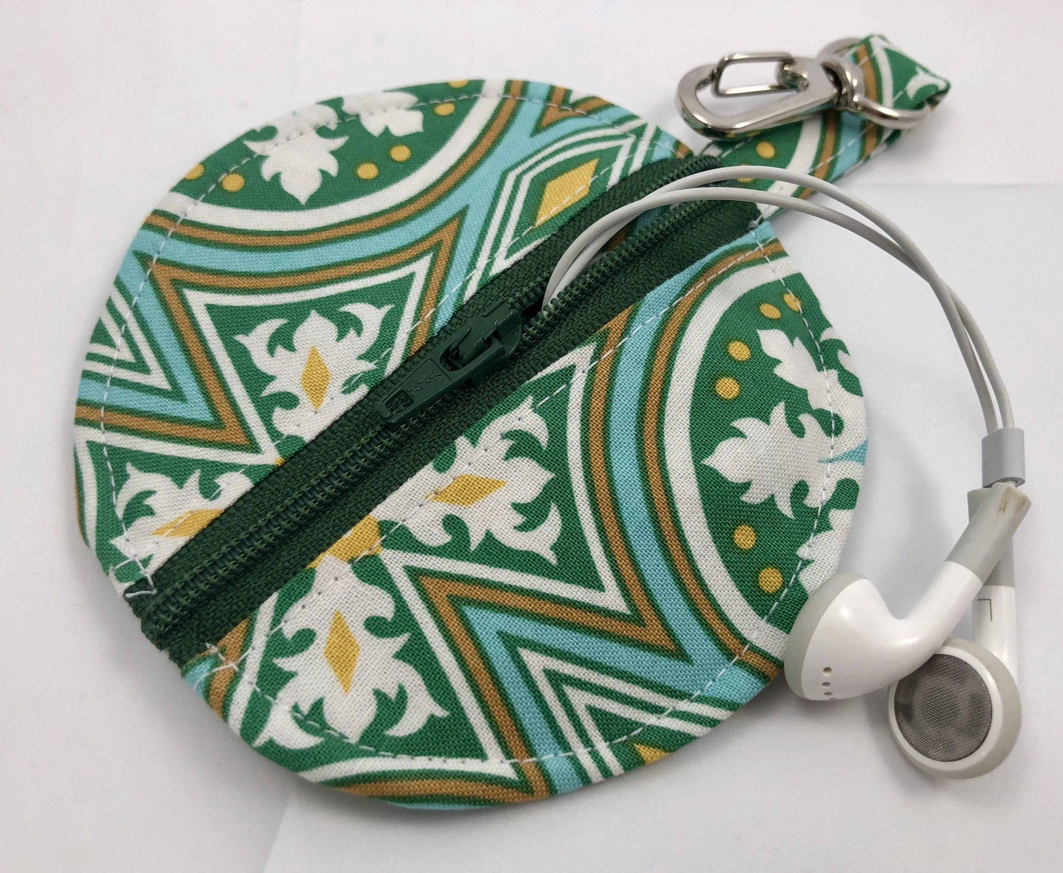 Green Ear Bud Case, Air Pod Zipper Pouch, Pacifier Cozy