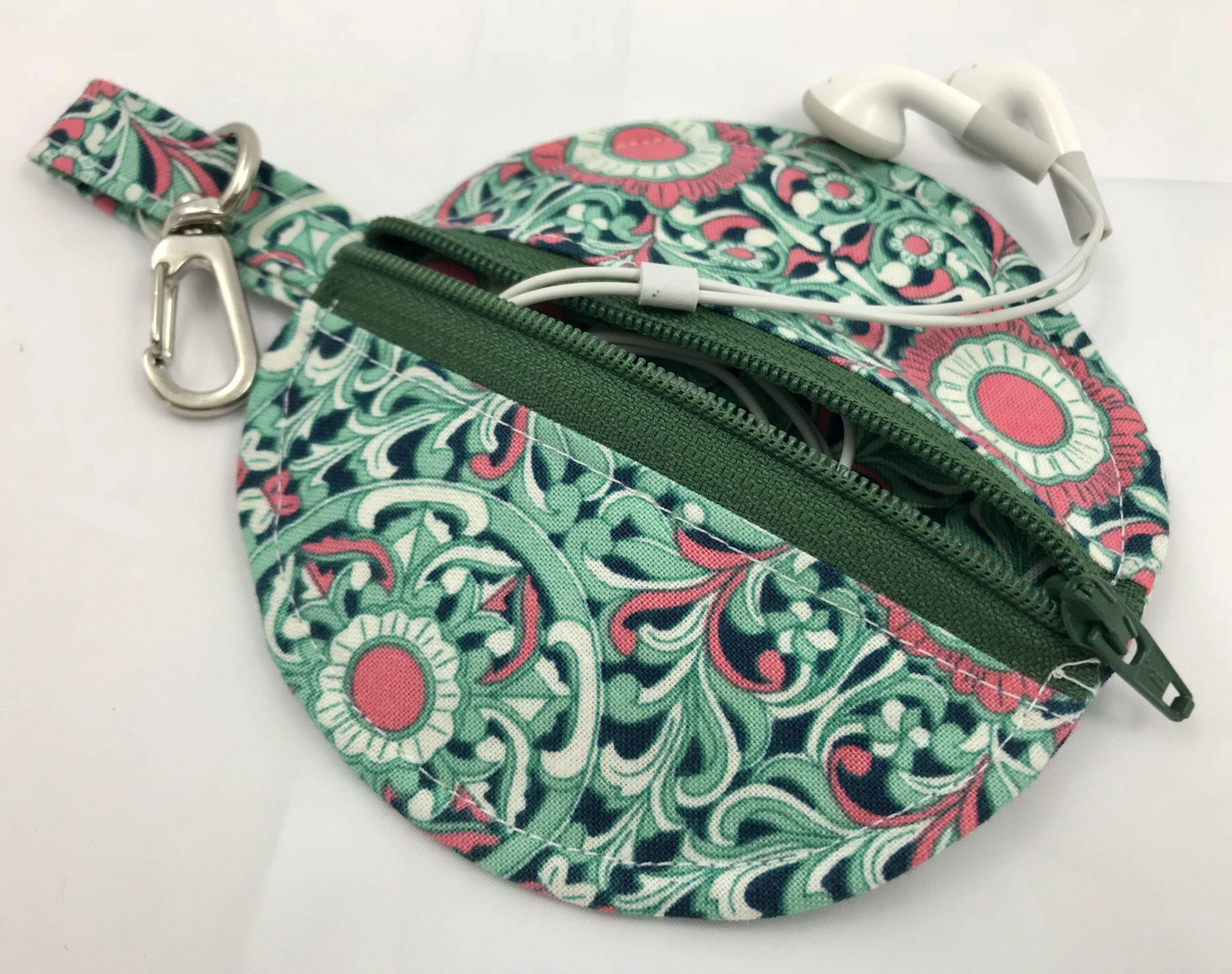 Green Earbud Pouch , Air Pod Case, Lip Balm Pouch