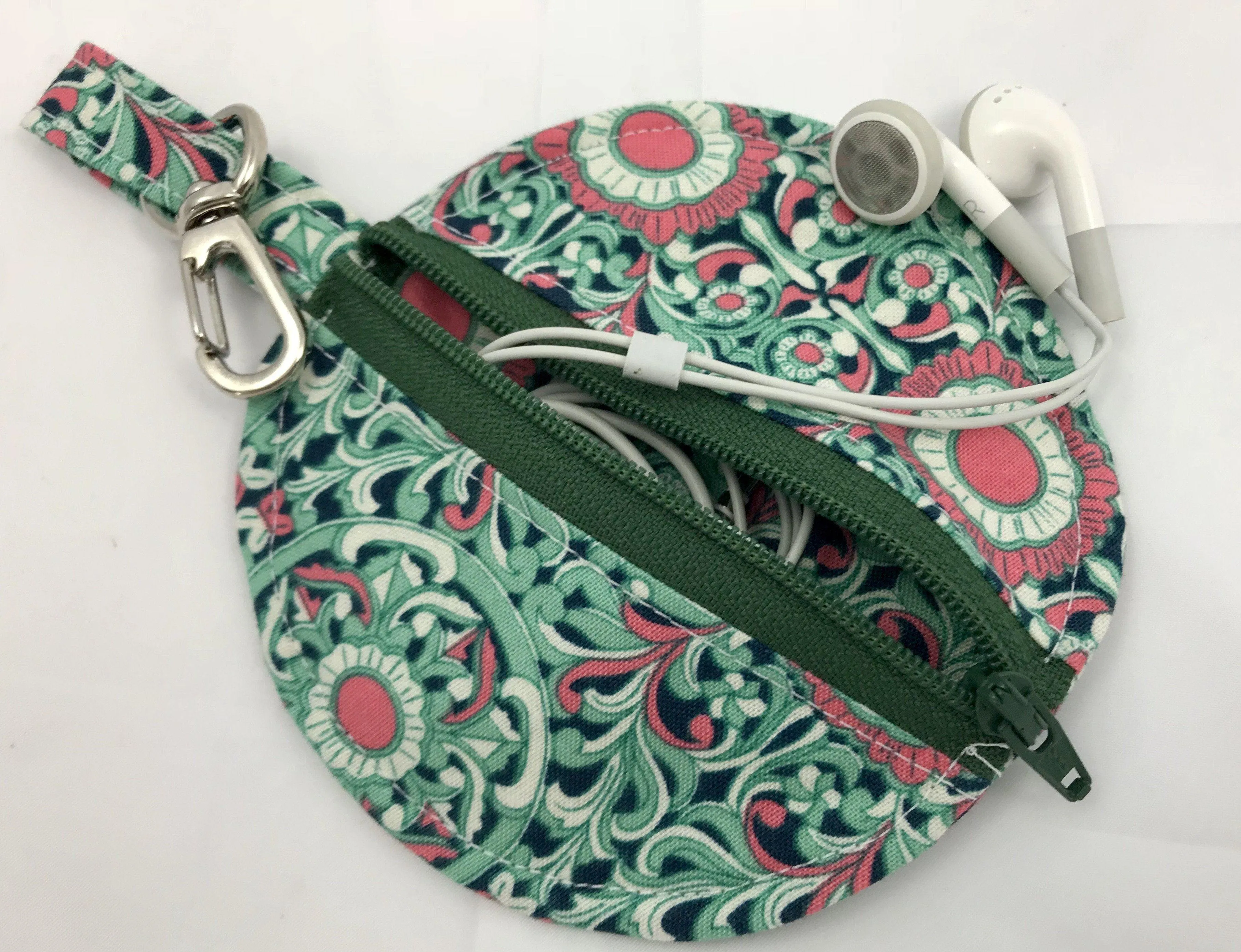 Green Earbud Pouch , Air Pod Case, Lip Balm Pouch