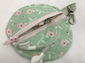 Green Floral Headphone Case, Earphone Case, Women's Stocking Stuffer