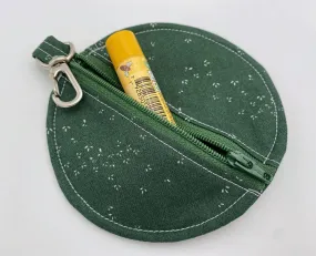 Green Zipper Pouch, Small Ear Bud Case, Round Ear Pod Holder,