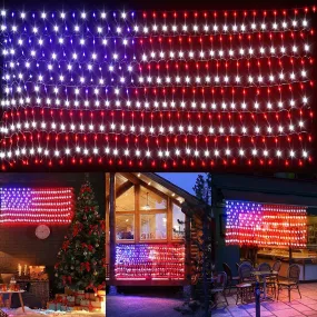 LED American Flag Lights for Outdoors,Waterproof 420 LED USA Flag Net Light for Christmas, Fourth of July, Memorial Day, Independence Day, Veterans Day