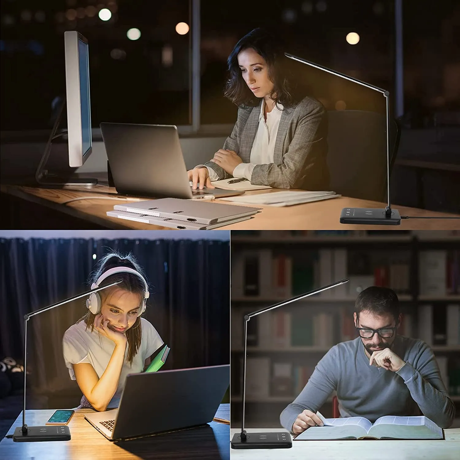 LED Desk Lamp with Wireless Charger,Touch Control,Usb Charging Port,Adjustable Arm,Eye Caring Table Lamp with 5 Lighting Modes & 10 Brightness Levels, 30/60 Min Auto Timer,Desk Lamps for Home Office