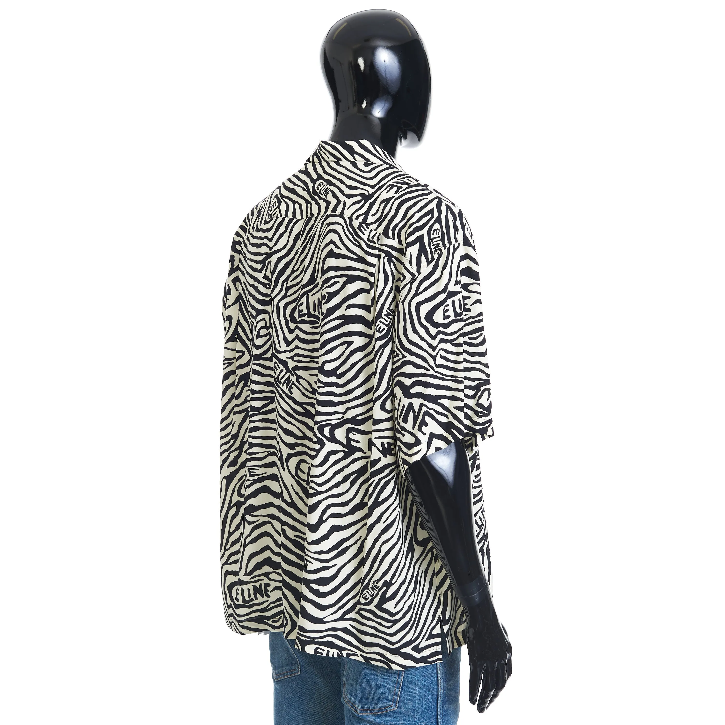 Loose Fit Hawaiian Shirt In Black/White Viscose With Celine Zebra Print