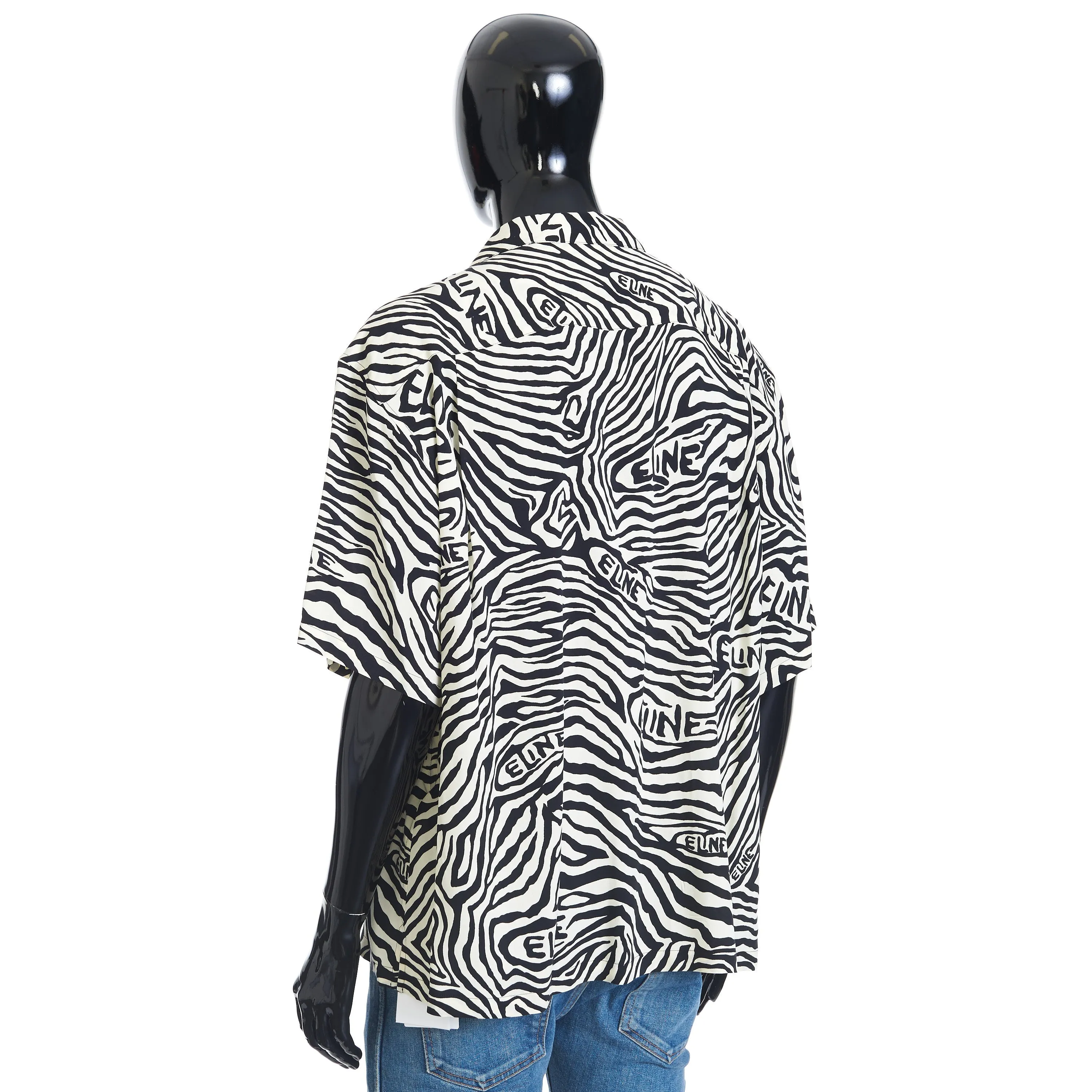 Loose Fit Hawaiian Shirt In Black/White Viscose With Celine Zebra Print