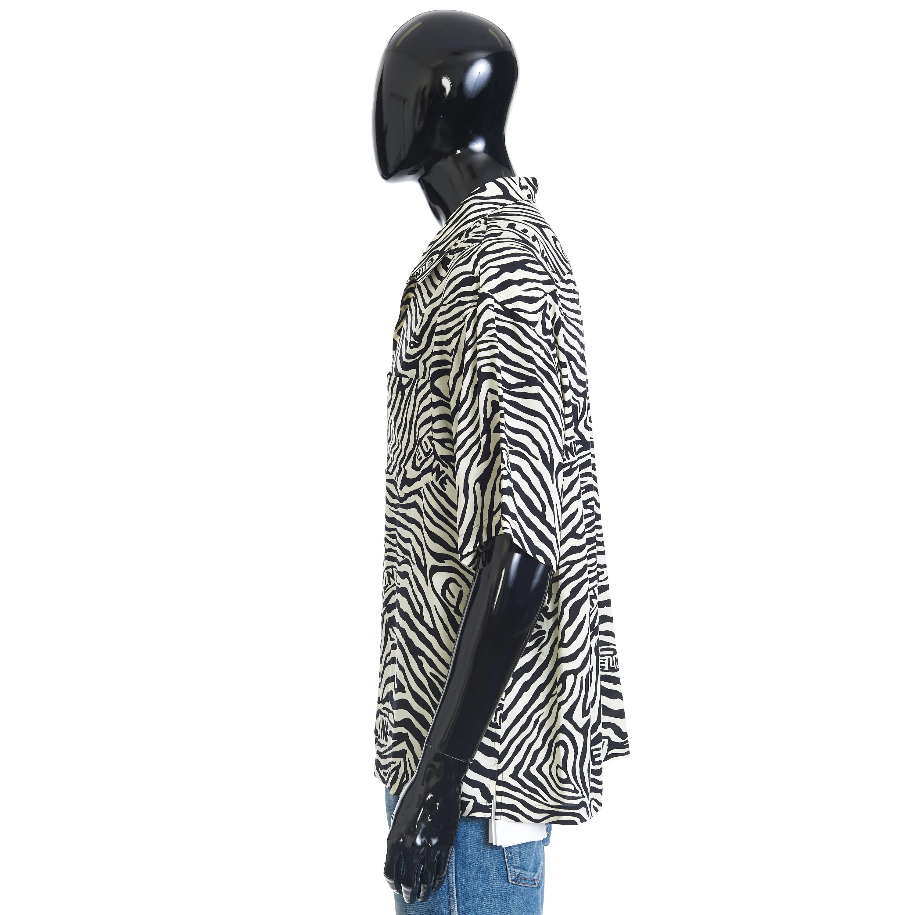 Loose Fit Hawaiian Shirt In Black/White Viscose With Celine Zebra Print