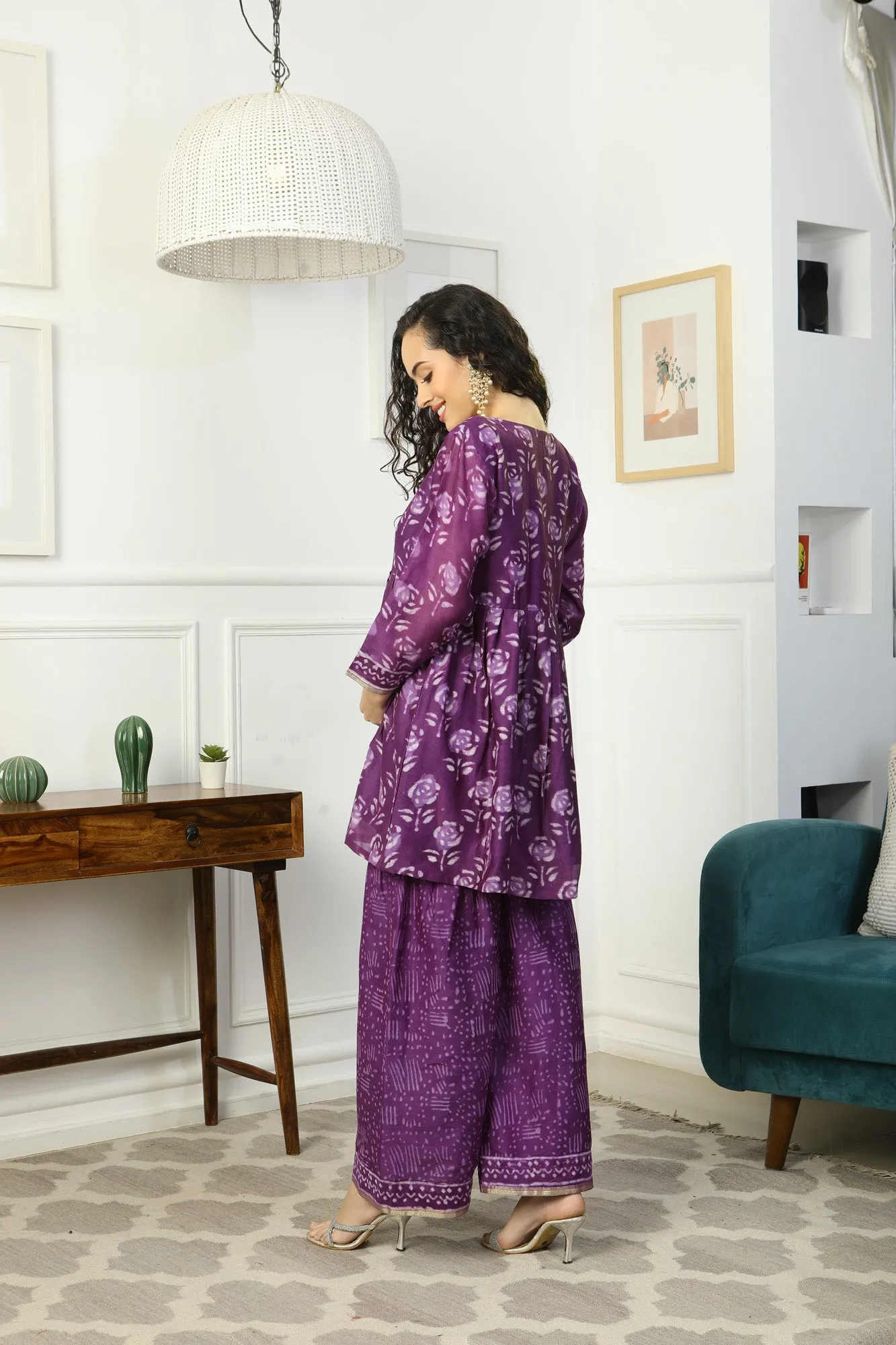 Luxe Lavender Chanderi Peplum Maternity & Nursing Kurta   Bottom   Dupatta (3 Pc)