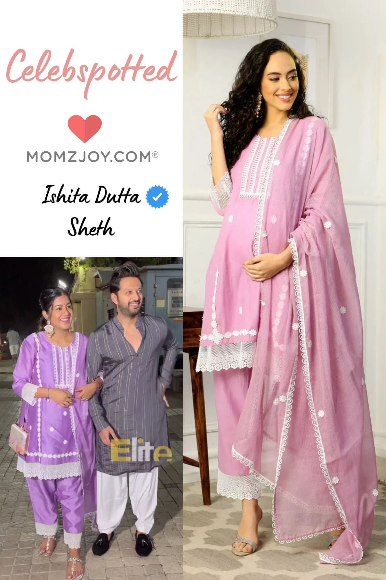 Luxe Pretty Lilac Mulmul Maternity & Nursing Kurta   Bottom   Dupatta (3 Pc)