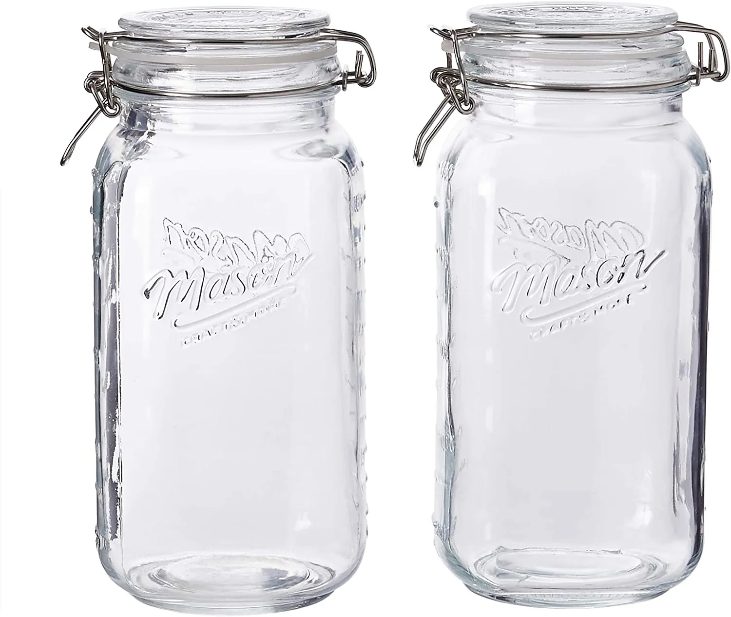 Mason Craft & More Airtight Kitchen Food Storage Clear Glass Clamp Jars, 4 Pack of 22 Ounce (0.65 Liter) Mini Clamp Jar