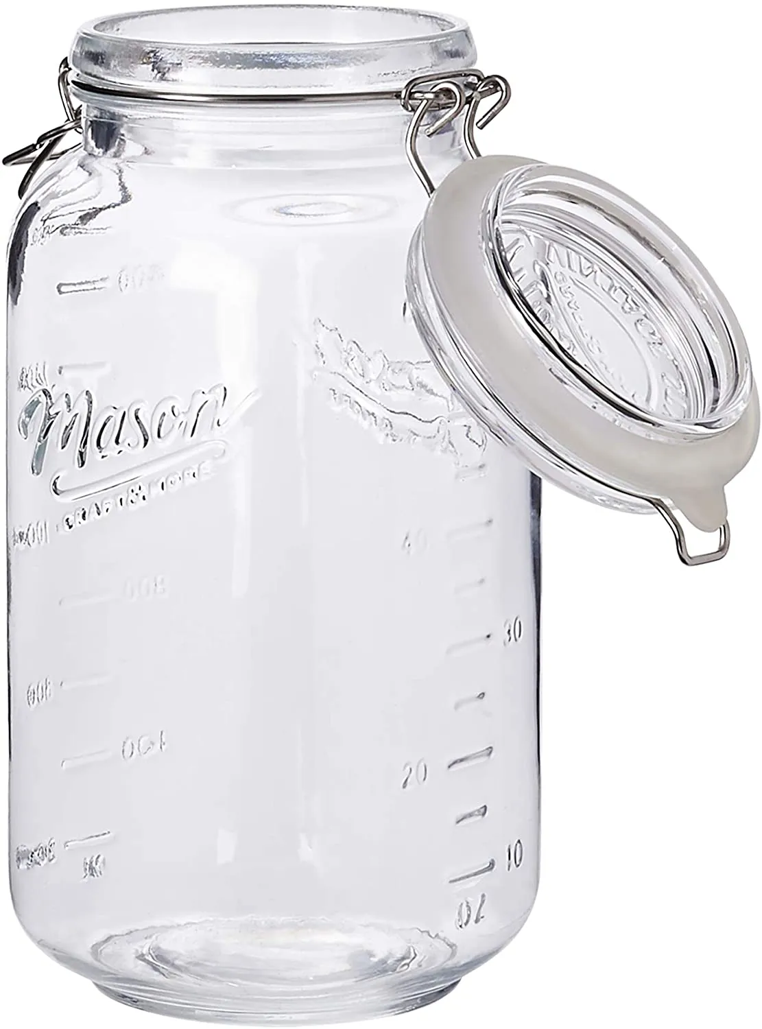 Mason Craft & More Airtight Kitchen Food Storage Clear Glass Clamp Jars, 4 Pack of 22 Ounce (0.65 Liter) Mini Clamp Jar