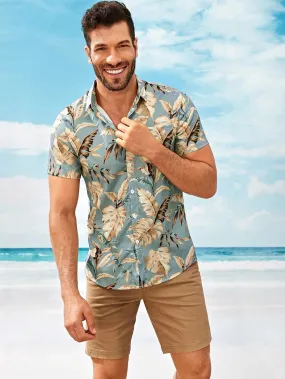 Men Tropical Print Hawaiian Shirt