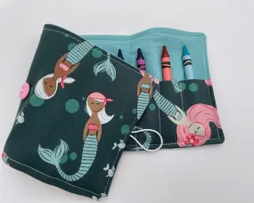 Mermaid Crayon Roll, Green Crayon Case, Travel Girl's Creative Toy, Crayon Bag