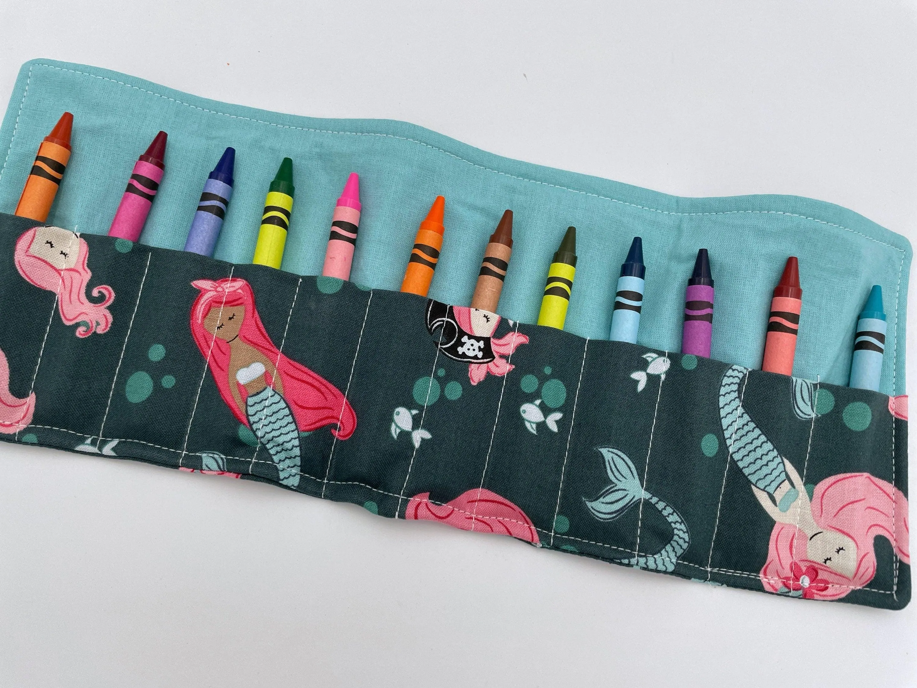 Mermaid Crayon Roll, Green Crayon Case, Travel Girl's Creative Toy, Crayon Bag