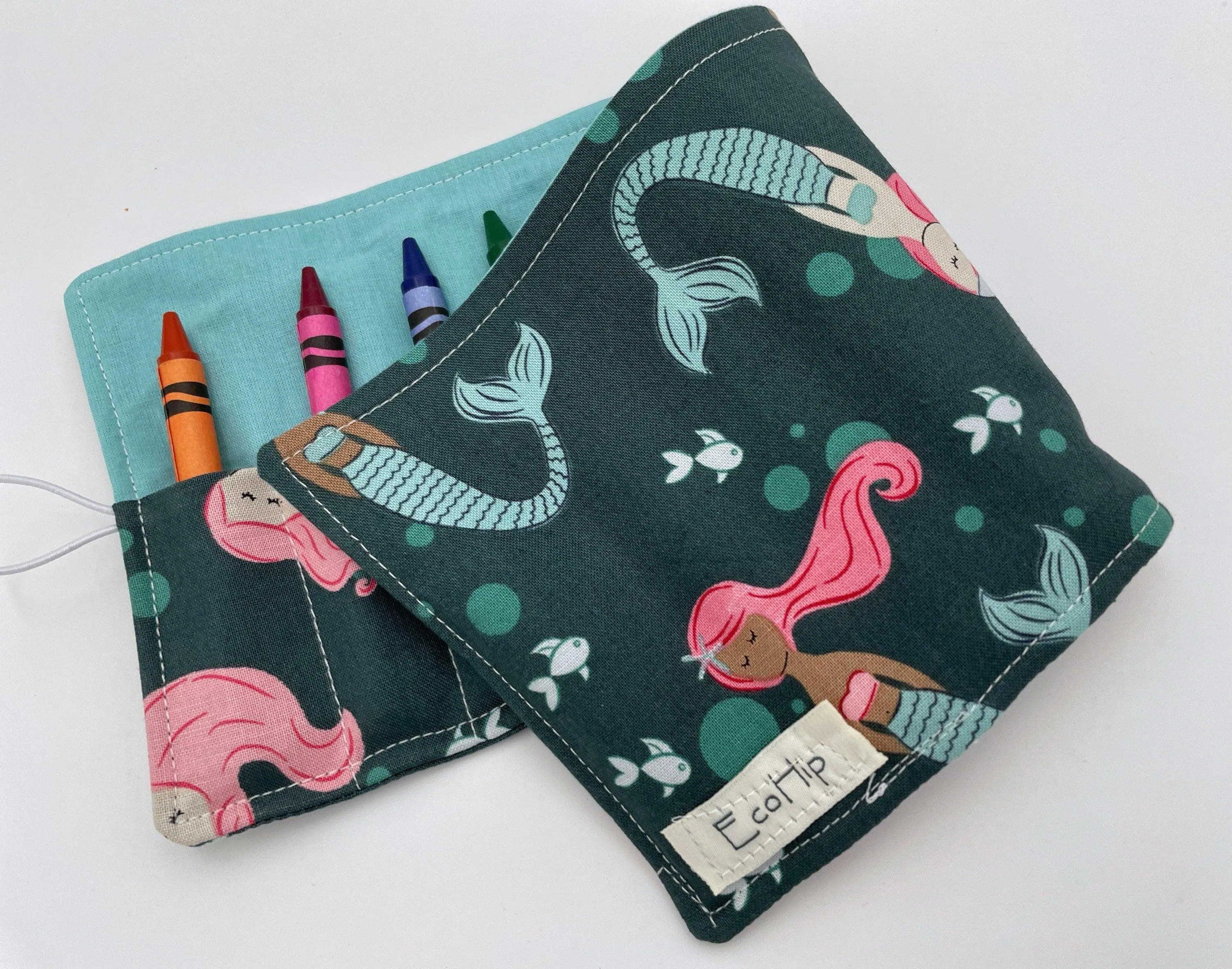 Mermaid Crayon Roll, Green Crayon Case, Travel Girl's Creative Toy, Crayon Bag