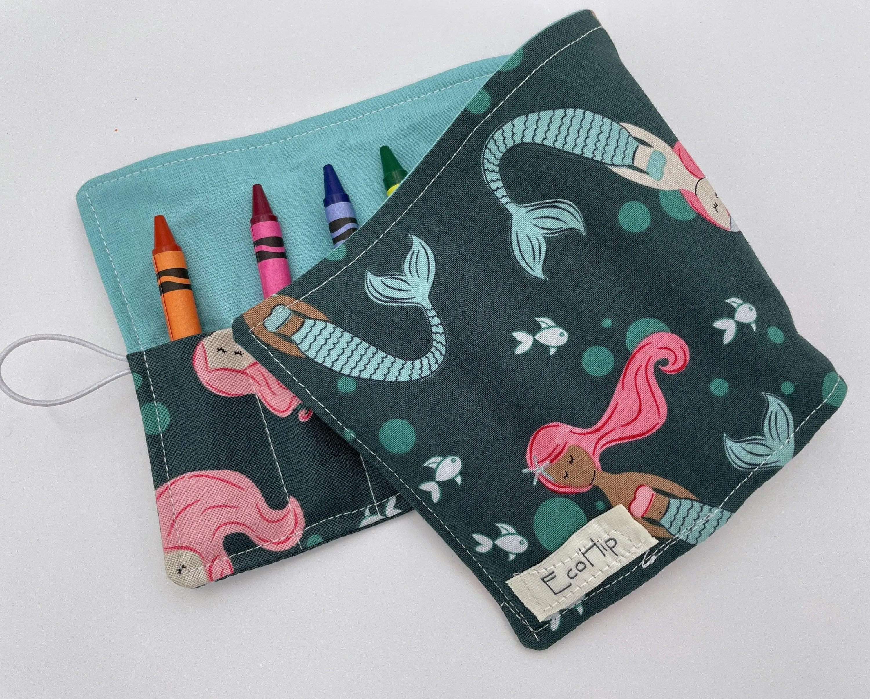 Mermaid Crayon Roll, Green Crayon Case, Travel Girl's Creative Toy, Crayon Bag