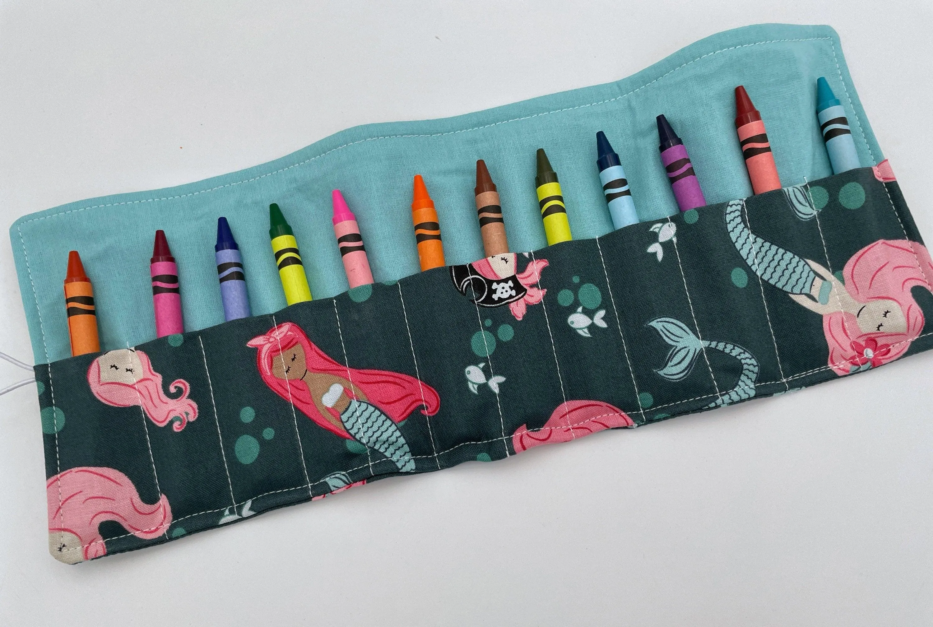 Mermaid Crayon Roll, Green Crayon Case, Travel Girl's Creative Toy, Crayon Bag