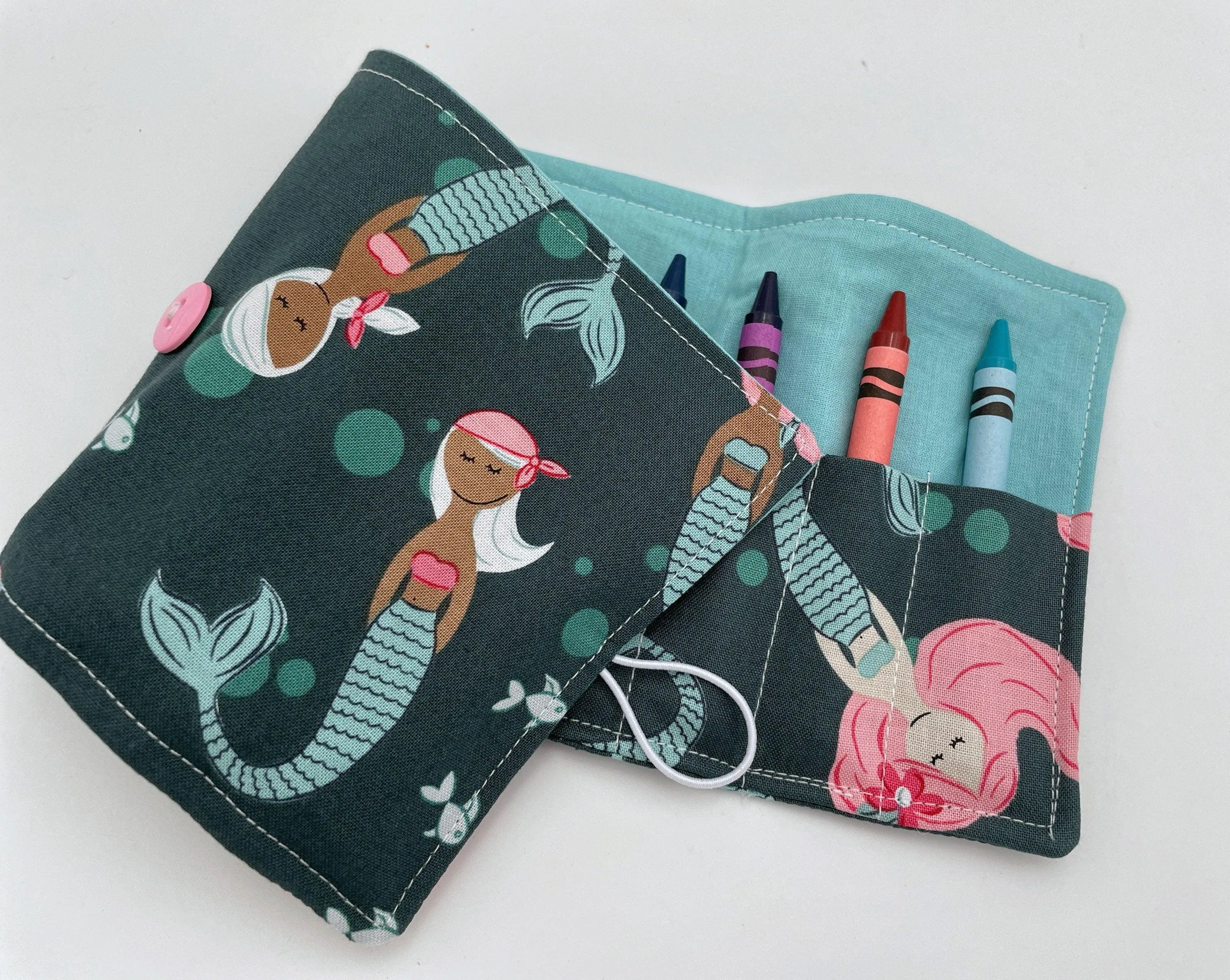 Mermaid Crayon Roll, Green Crayon Case, Travel Girl's Creative Toy, Crayon Bag