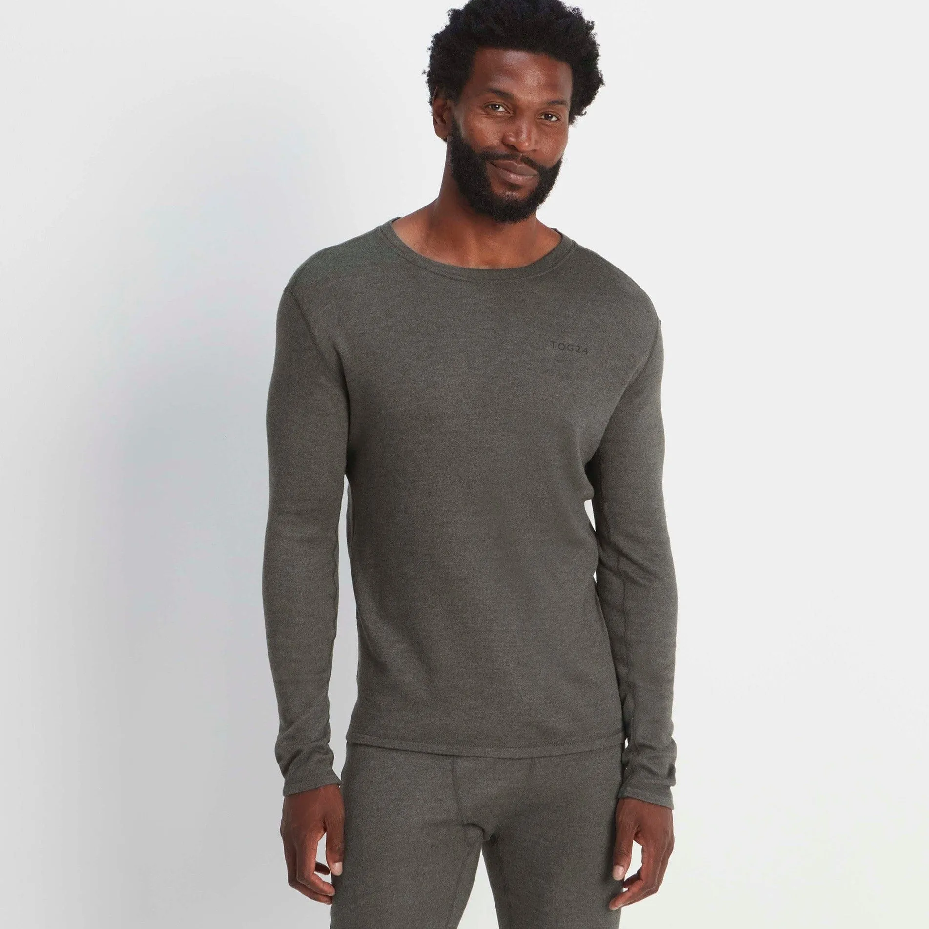 Meru Mens Cashmere Touch Base Layer Crew Neck - Dark Grey Marl