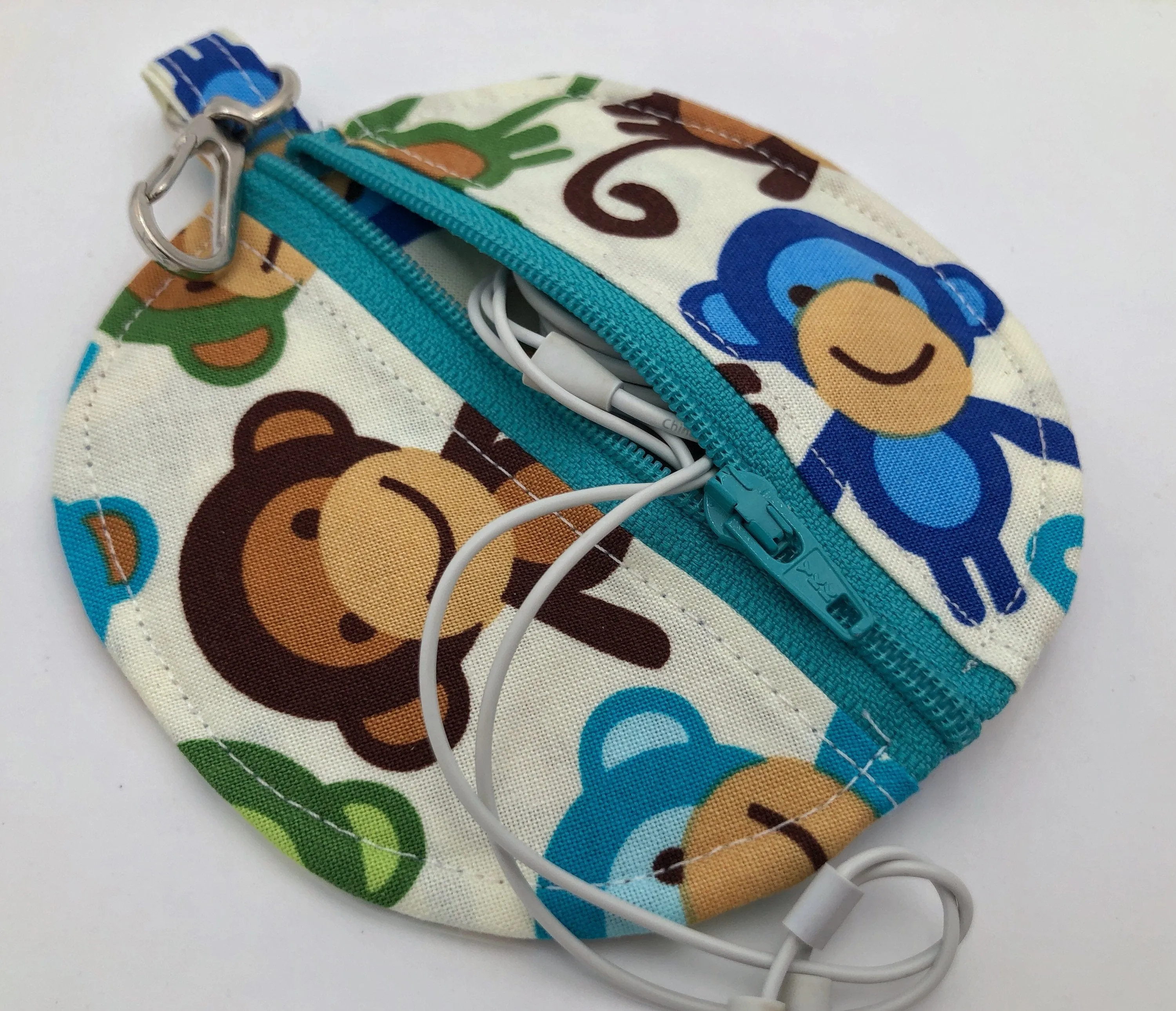 Monkey Ear Pod Case, Blue Animal Ear Bud Pouch, Coin Purse, Air Pod Holder