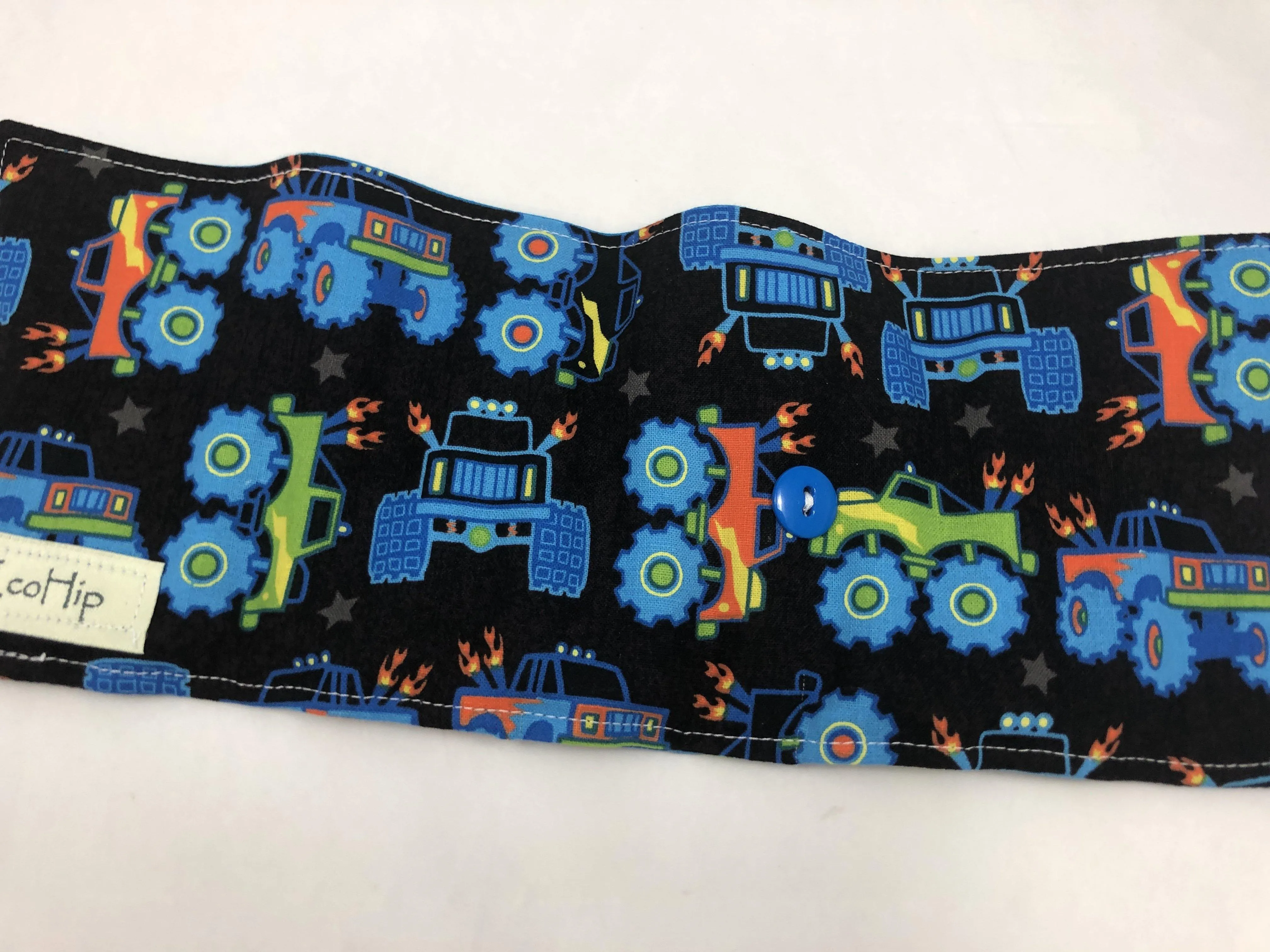 Monster Truck Crayon Roll, Boy's Travel Toy, Kid's Crayon Caddy, Big Trucks, Blue