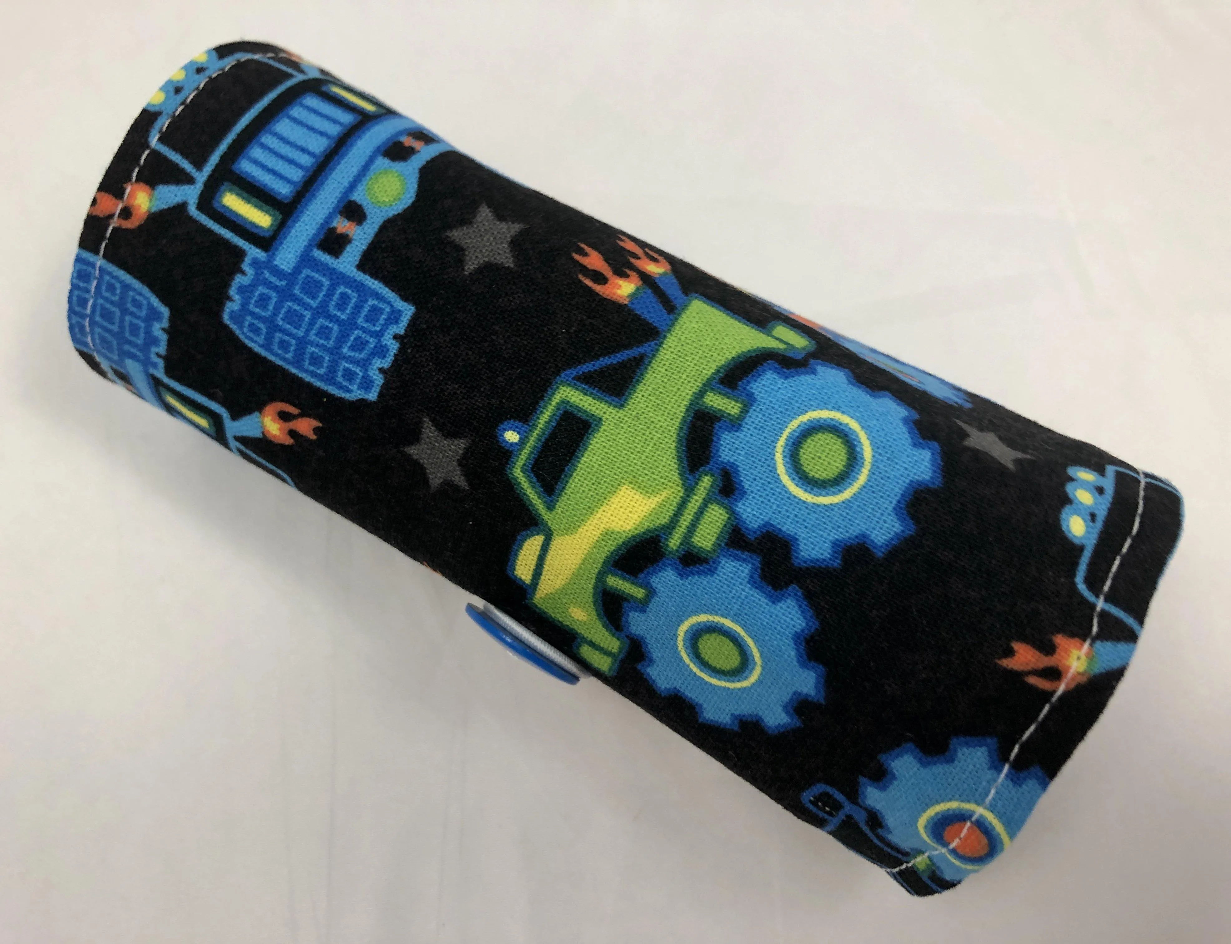 Monster Truck Crayon Roll, Boy's Travel Toy, Kid's Crayon Caddy, Big Trucks, Blue