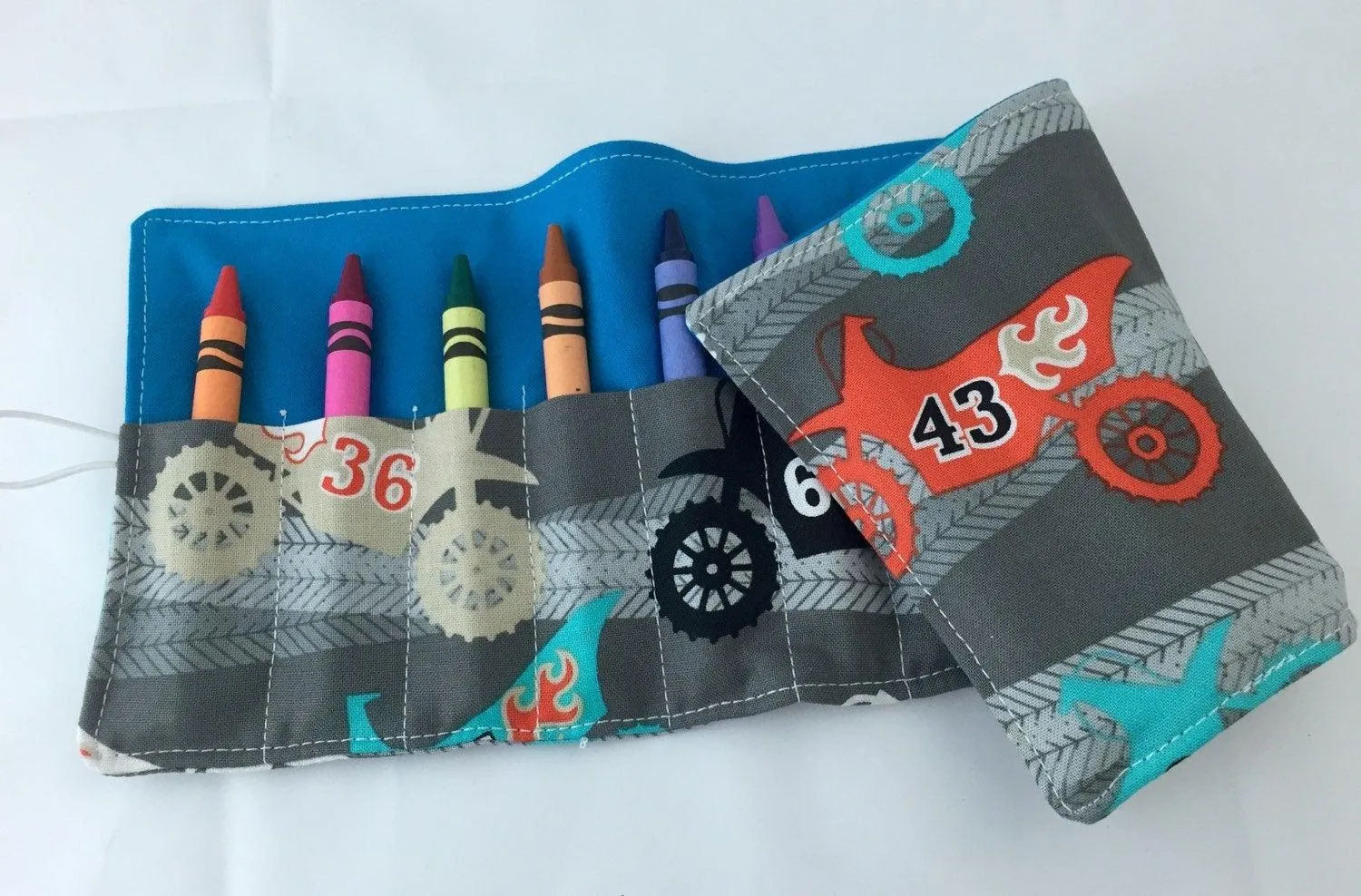 Motorcycle Crayon Bag, Motor Cycle Crayon Roll, Gray Travel Toy for Kids