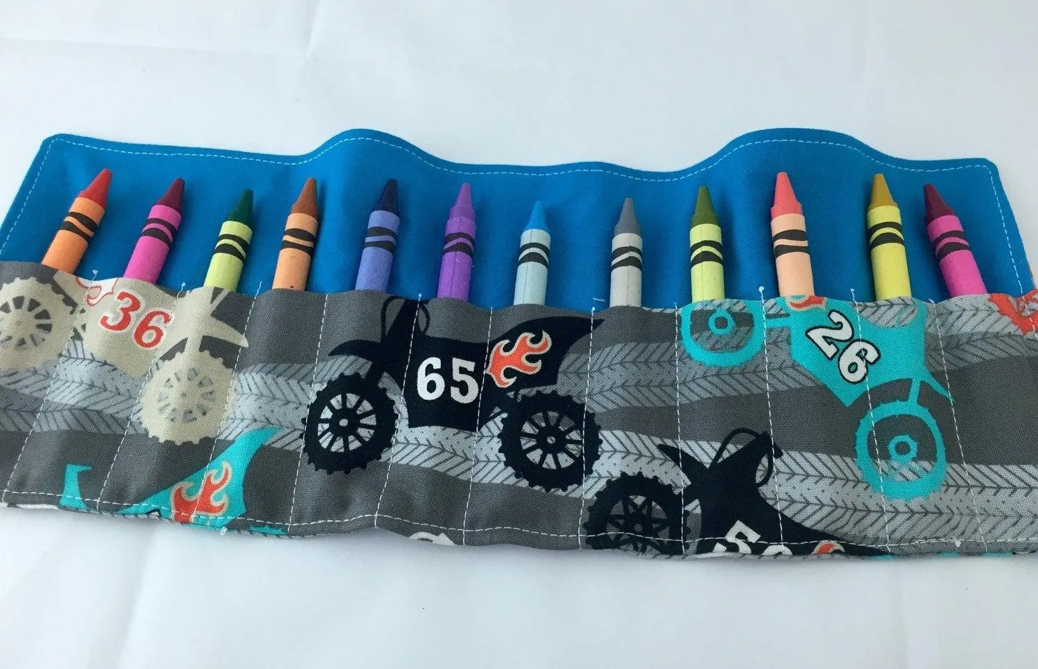 Motorcycle Crayon Bag, Motor Cycle Crayon Roll, Gray Travel Toy for Kids